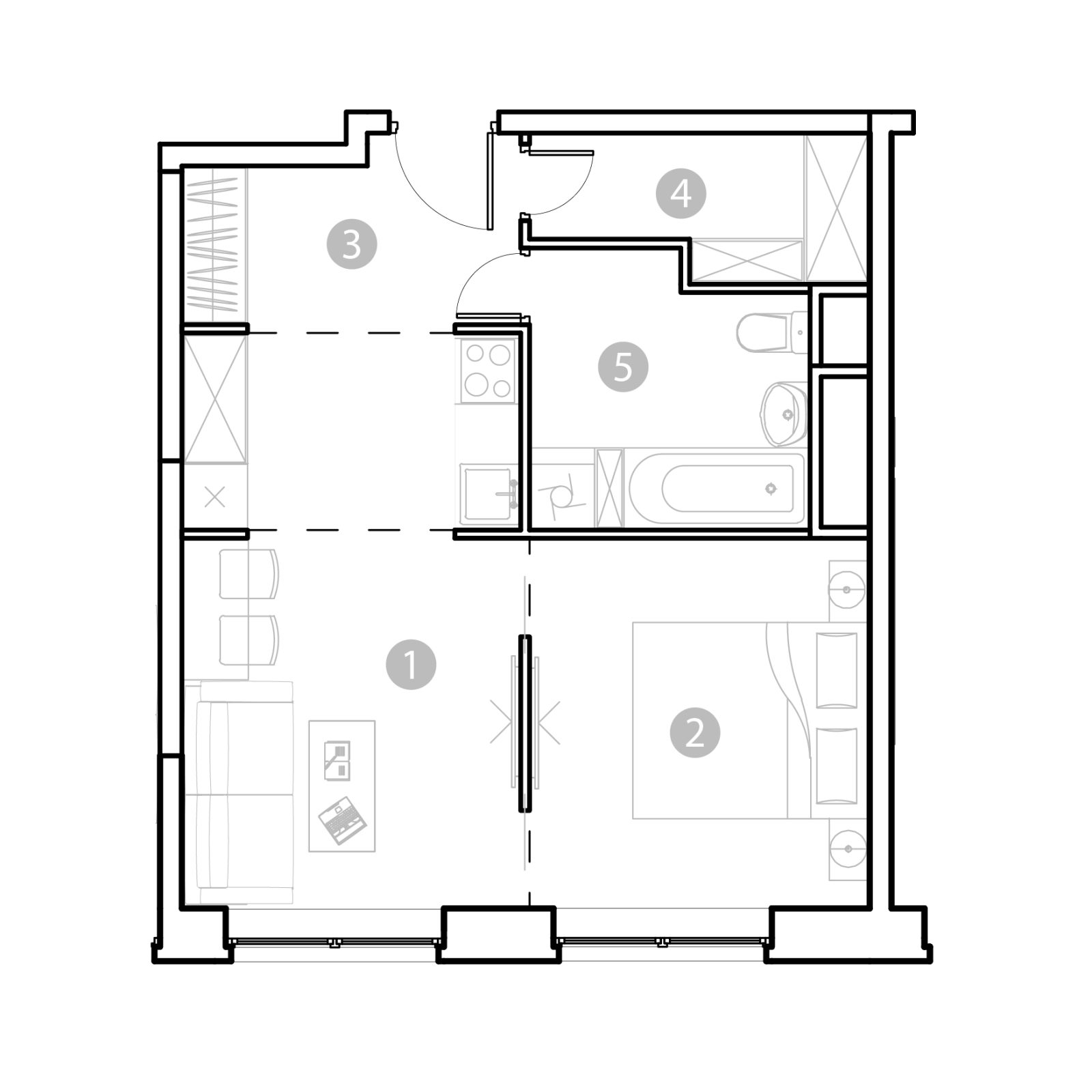 Планировка: 2-комнатная квартира, 42,7 м²