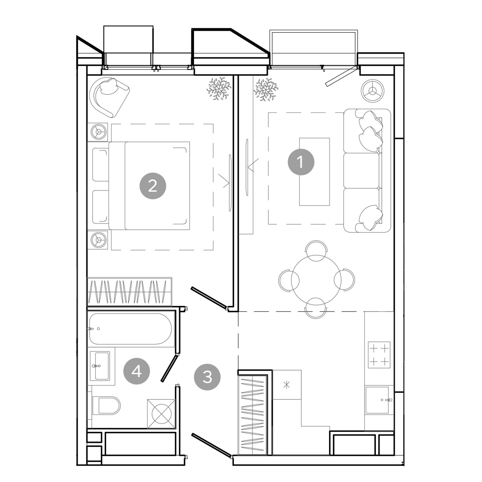 Планировка: 2-комнатная квартира, 45,7 м²
