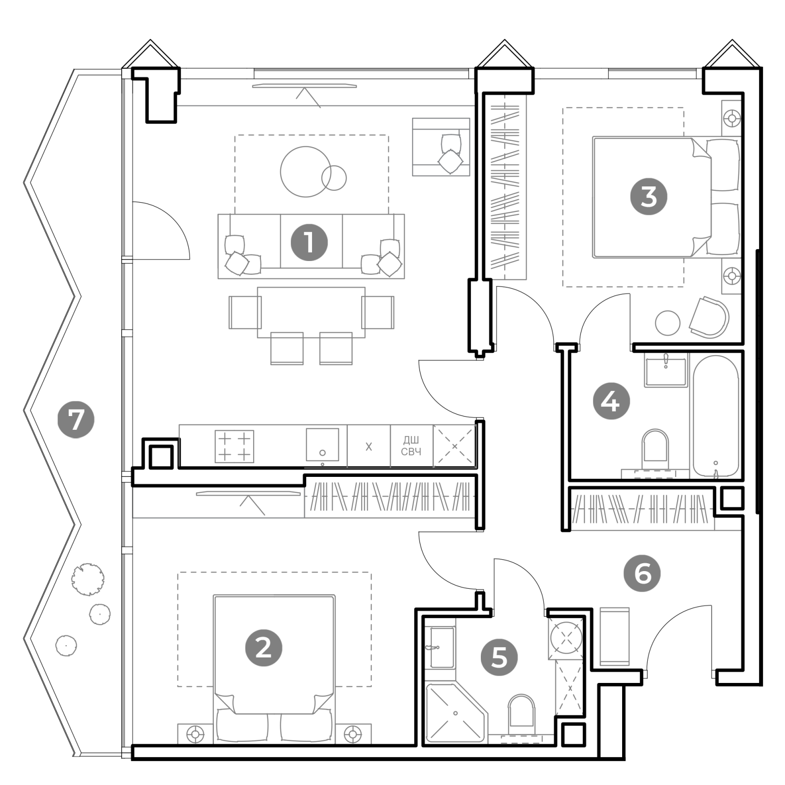 Планировка: 3-комнатная квартира, 81,6 м²
