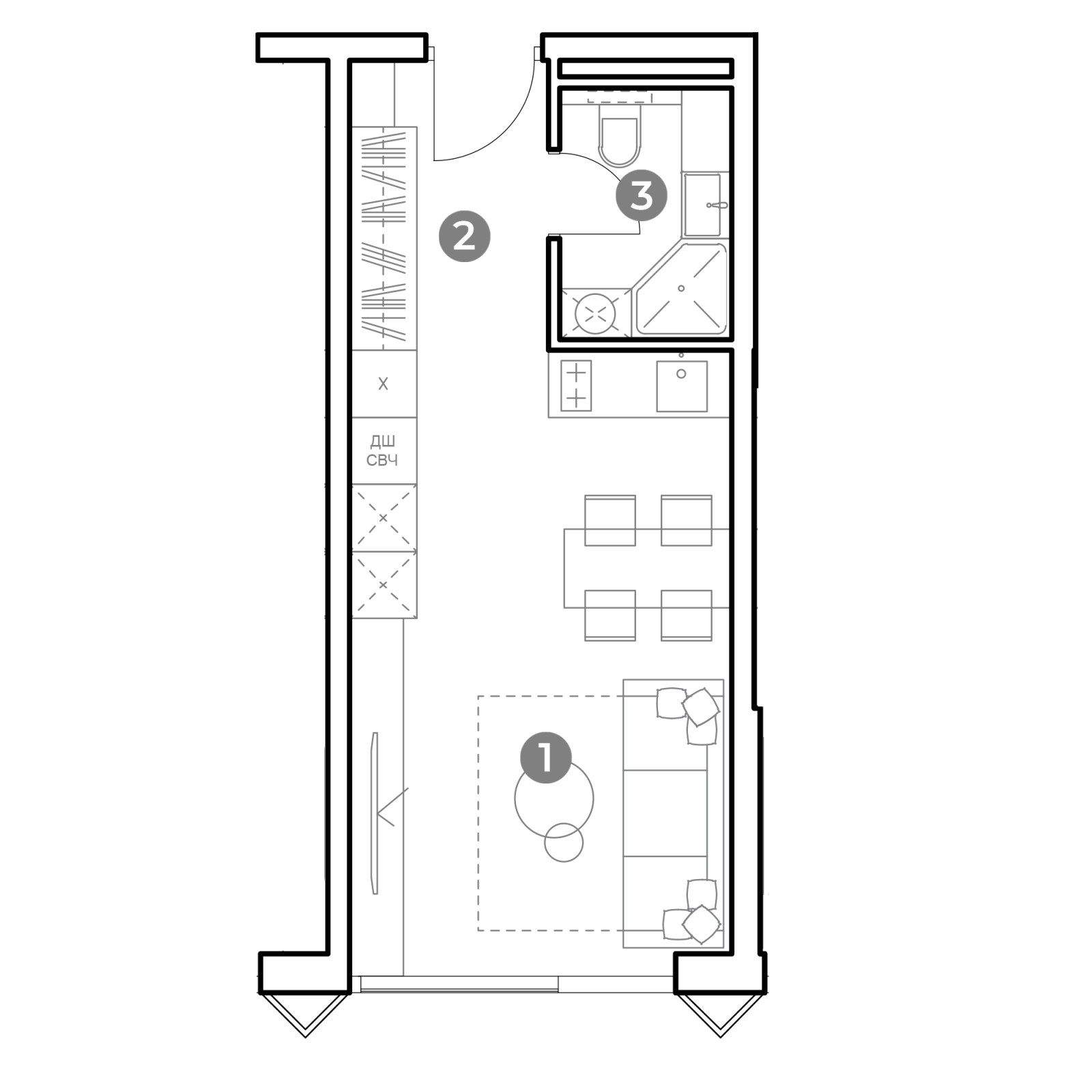 Планировка: студия, 27,1 м²