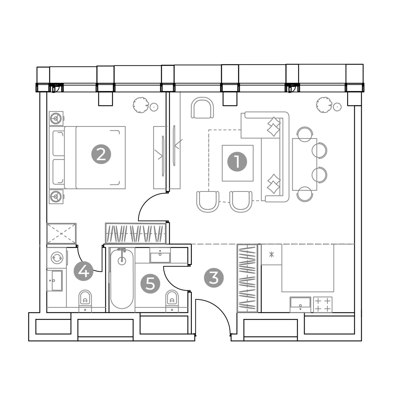 Планировка: 2-комнатная квартира, 55,7 м²