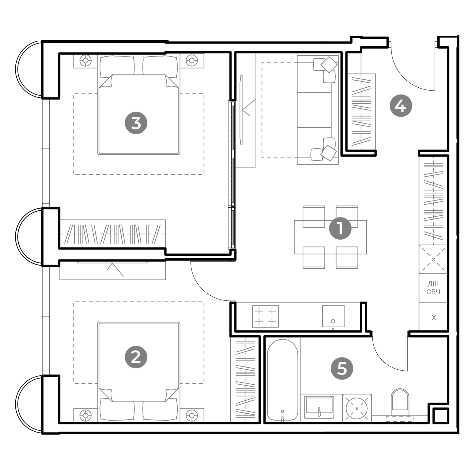 Планировка: 3-комнатная квартира, 60,4 м²