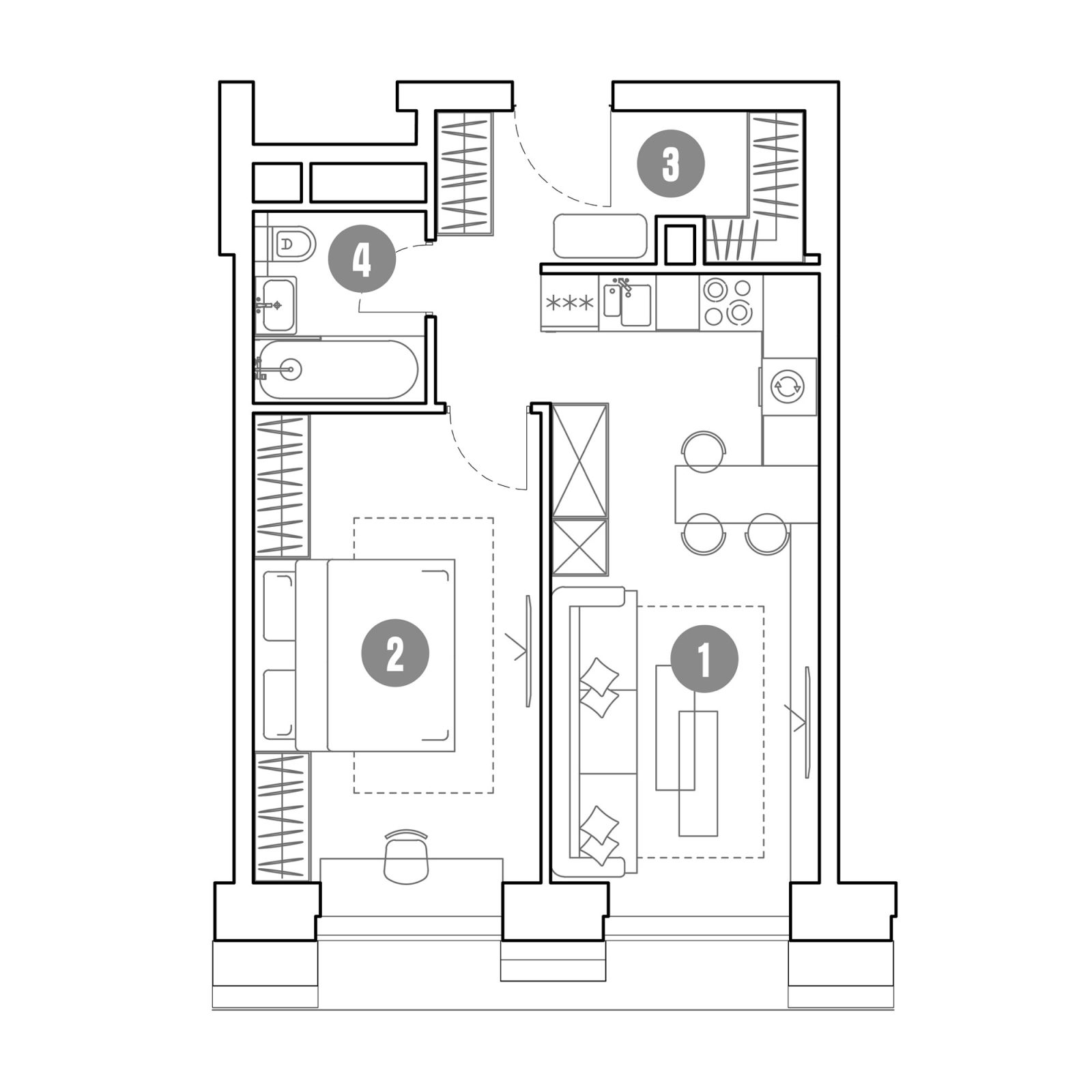 Планировка: 2-комнатная квартира, 45,7 м²