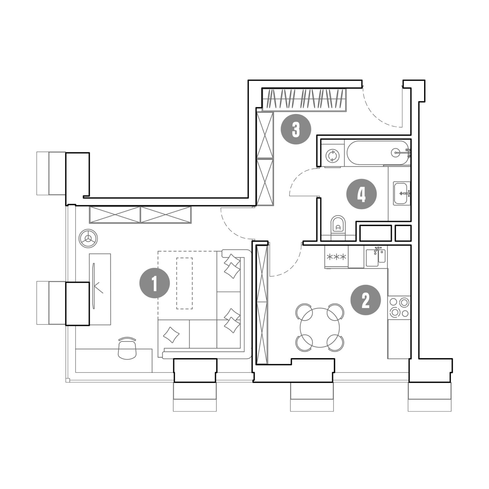 Планировка: 1-комнатная квартира, 44,9 м²