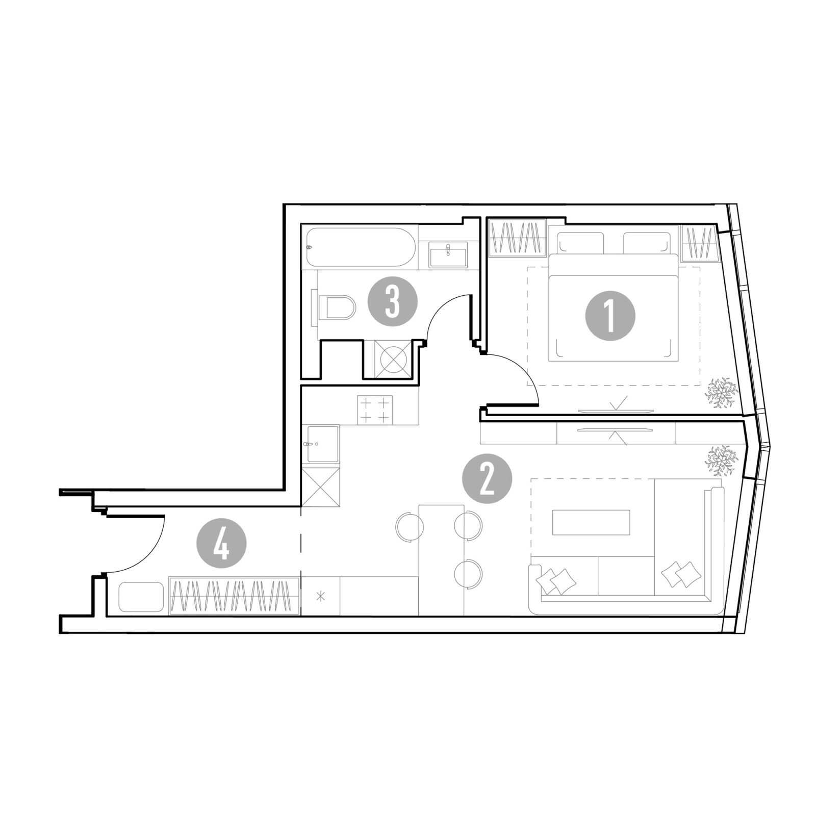 Планировка: 1-комнатная квартира, 44,2 м²