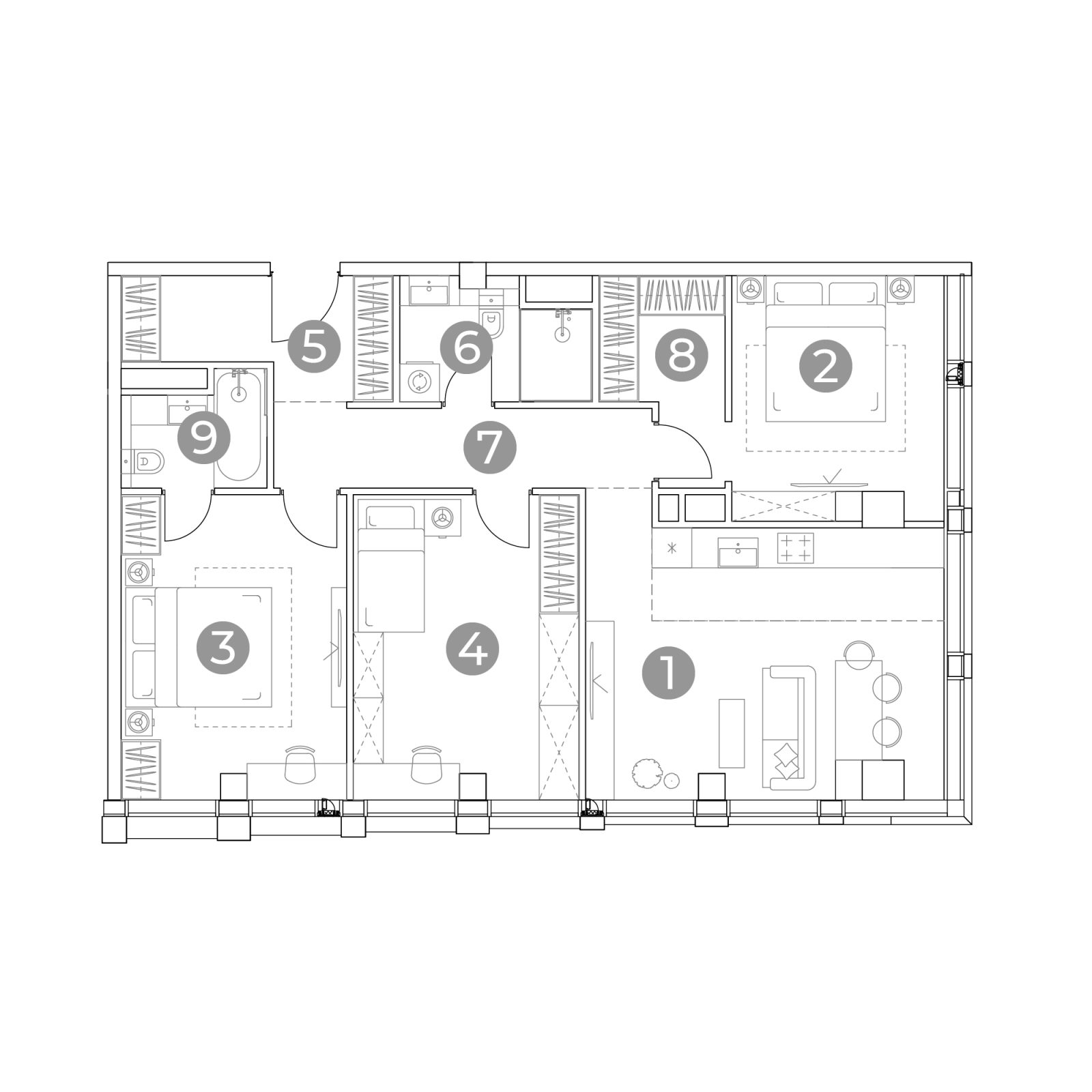 Планировка: 4-комнатная квартира, 91,4 м²
