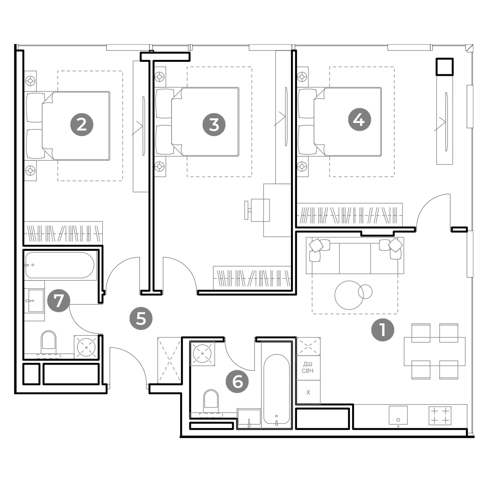 Планировка: 4-комнатная квартира, 91,2 м²