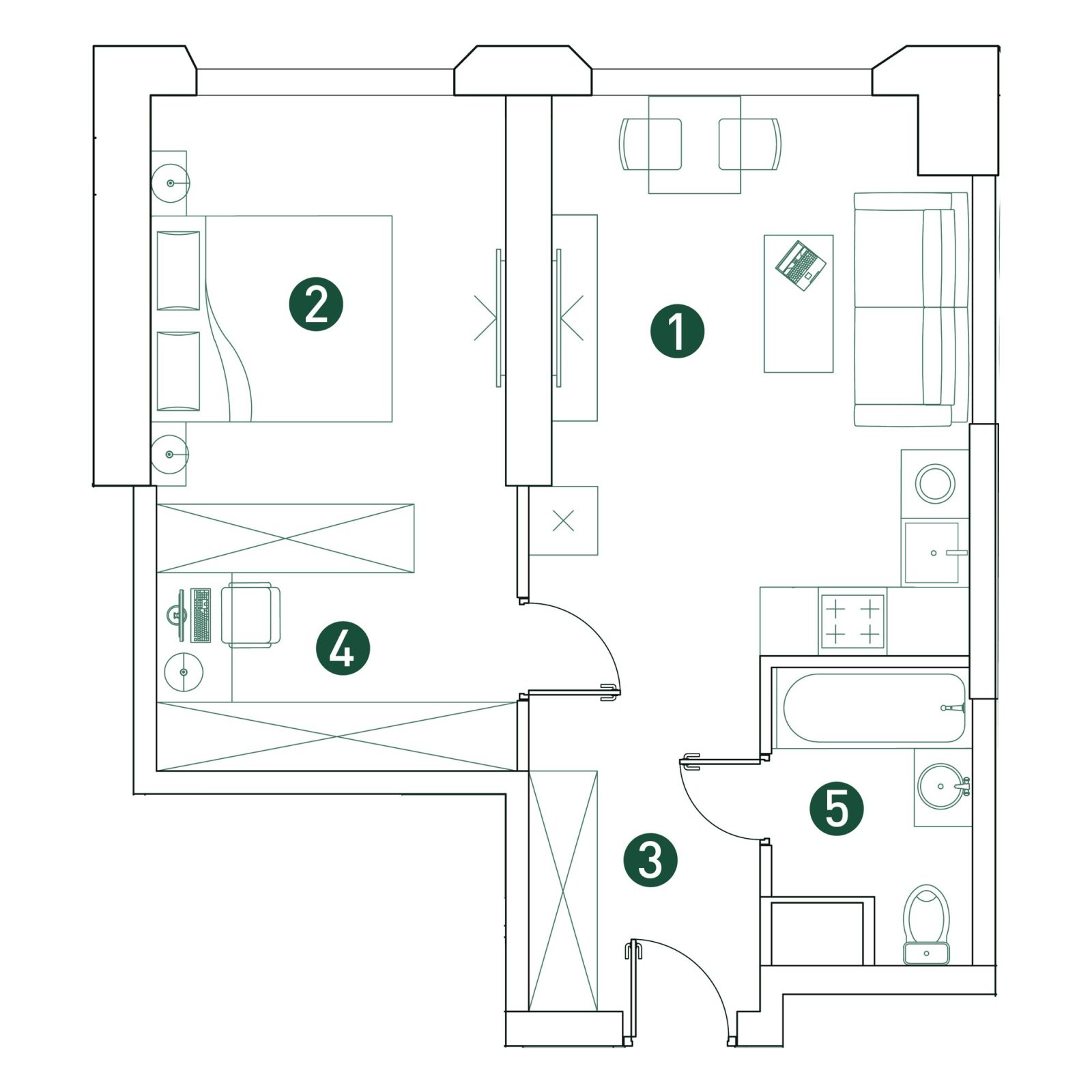 Планировка: 2-комнатная квартира, 46,4 м²