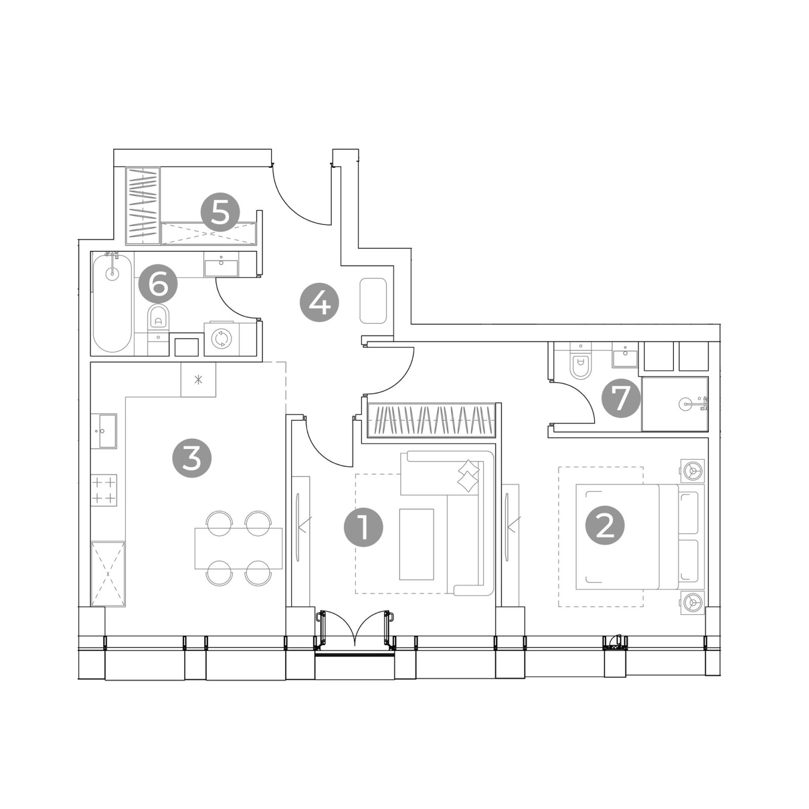 Планировка: 2-комнатная квартира, 62,5 м²