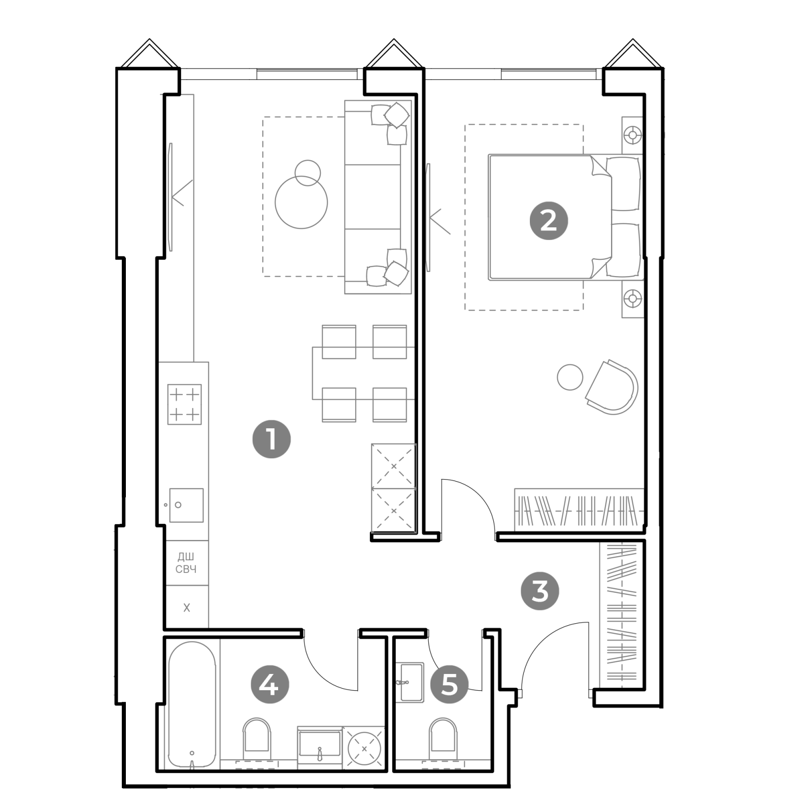 Планировка: 2-комнатная квартира, 56,7 м²