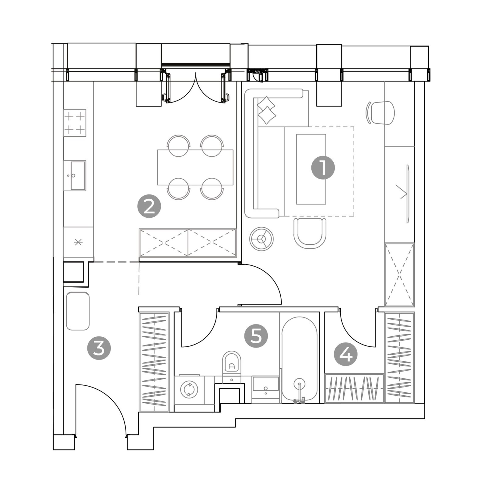 Планировка: 1-комнатная квартира, 43,5 м²