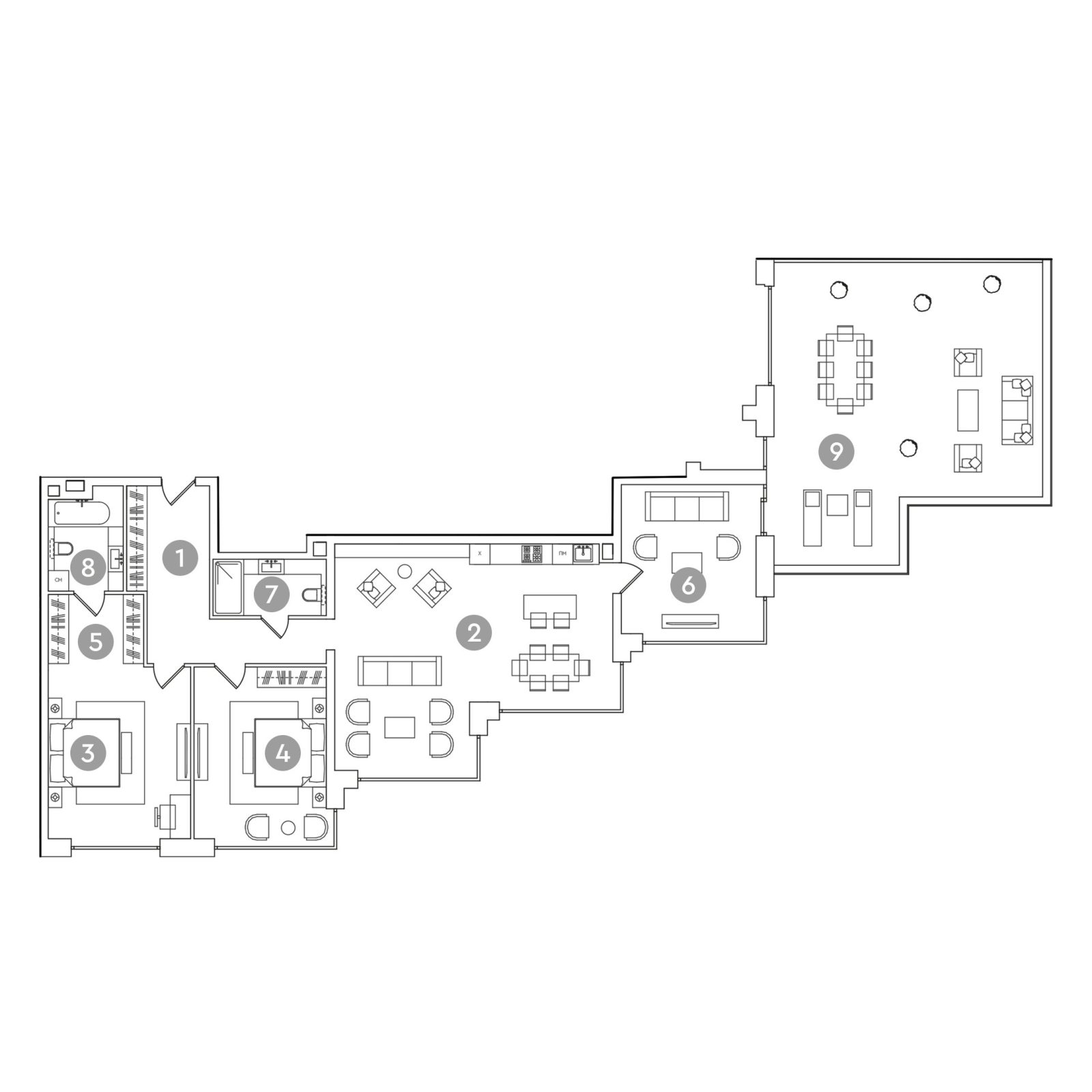 Планировка: 4-комнатная квартира, 207,5 м²