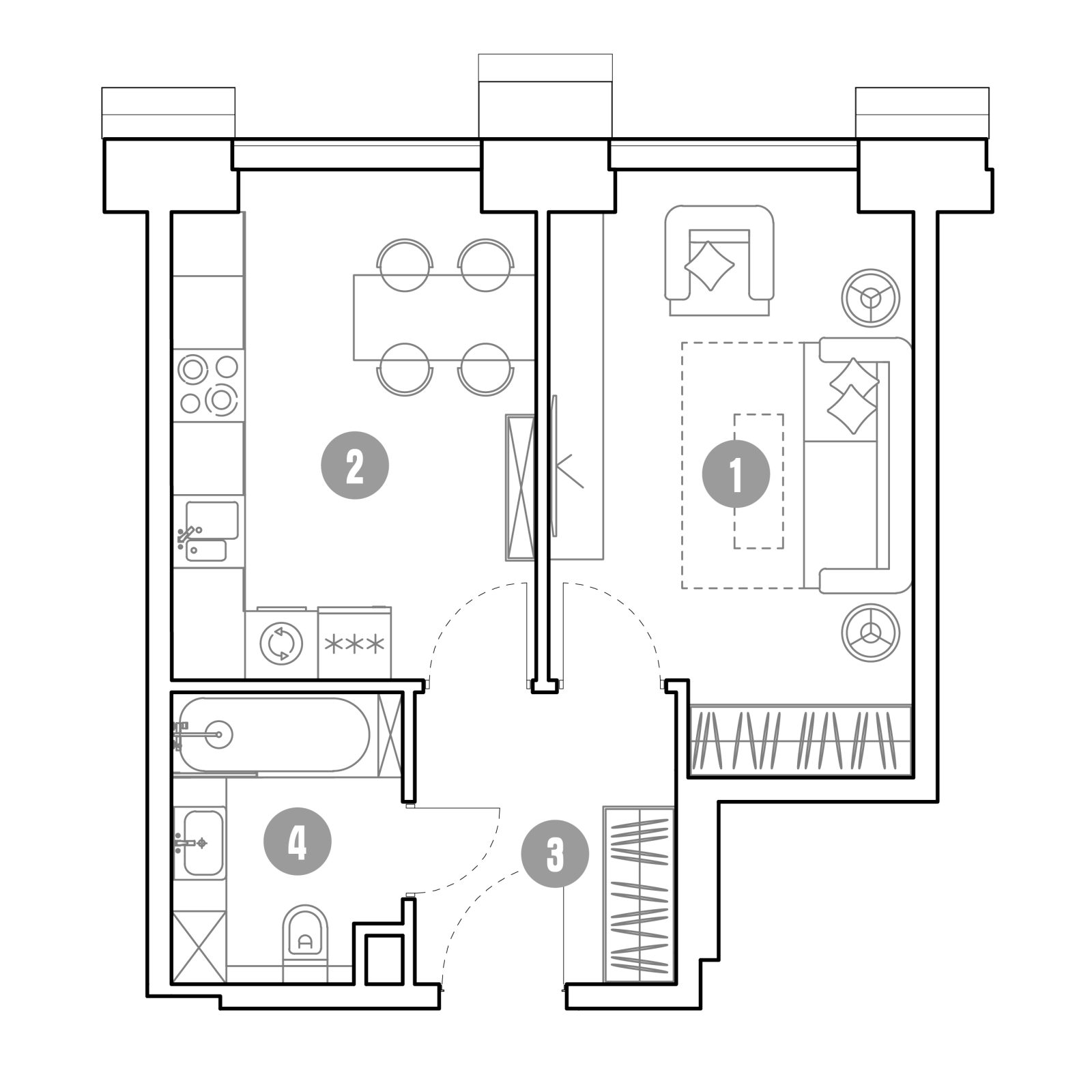 Планировка: 1-комнатная квартира, 35,7 м²
