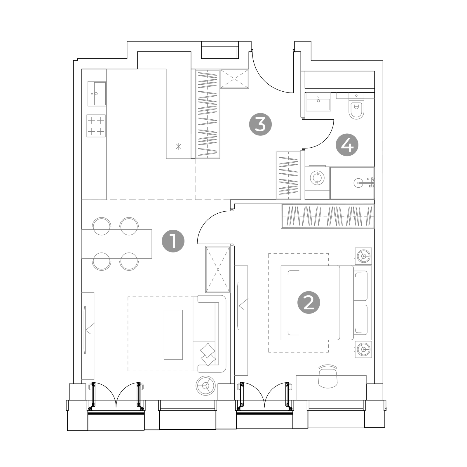 Планировка: 2-комнатная квартира, 55,4 м²