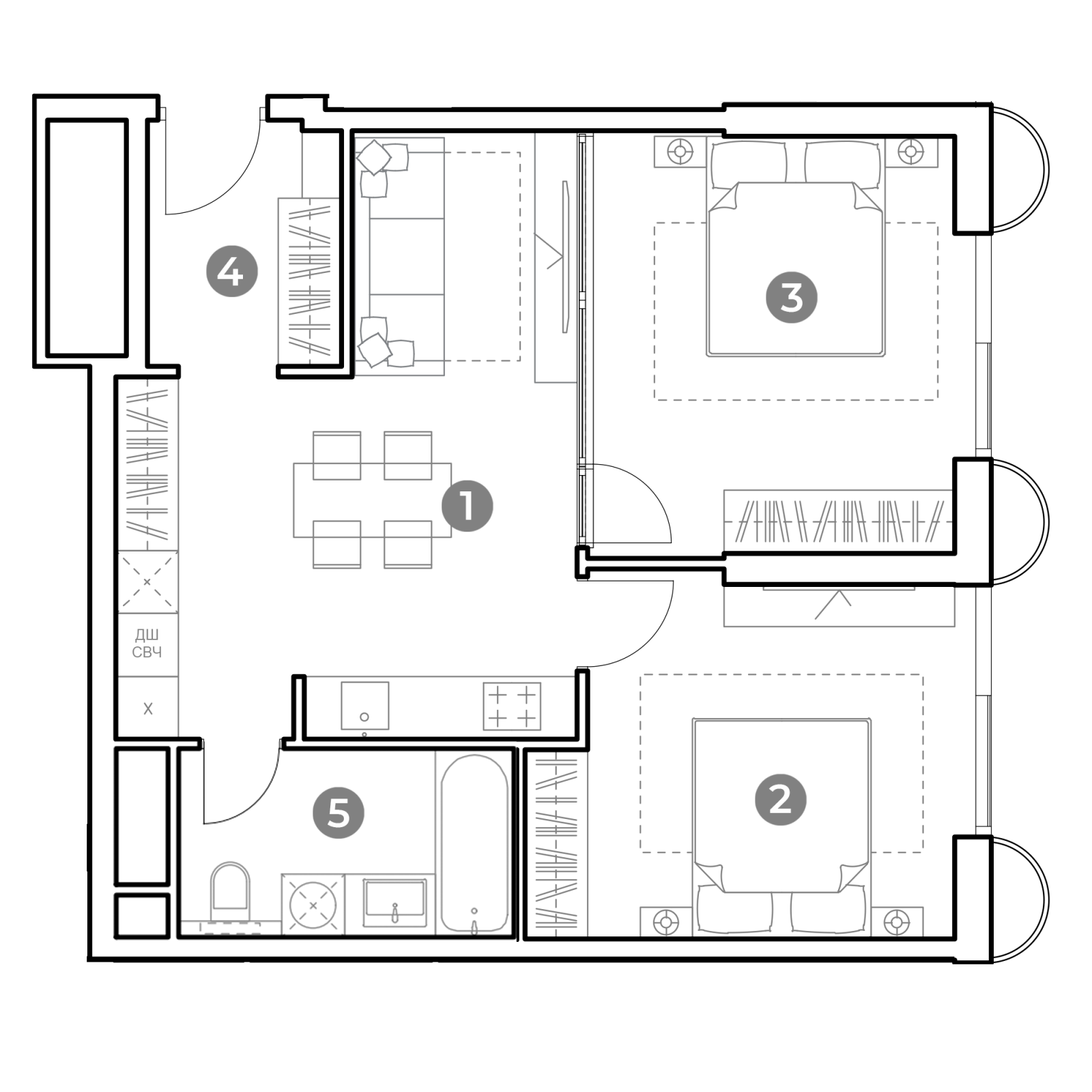 Планировка: 3-комнатная квартира, 58,9 м²