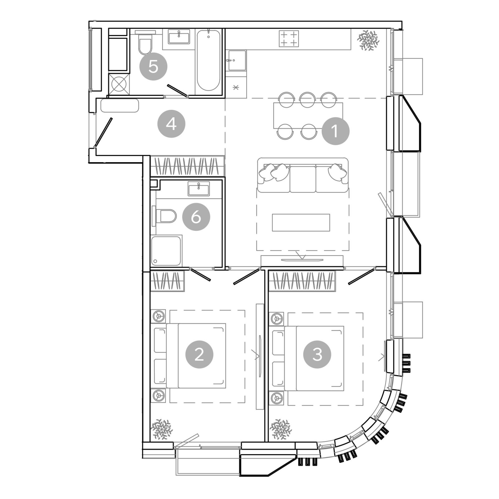 Планировка: 3-комнатная квартира, 76,6 м²