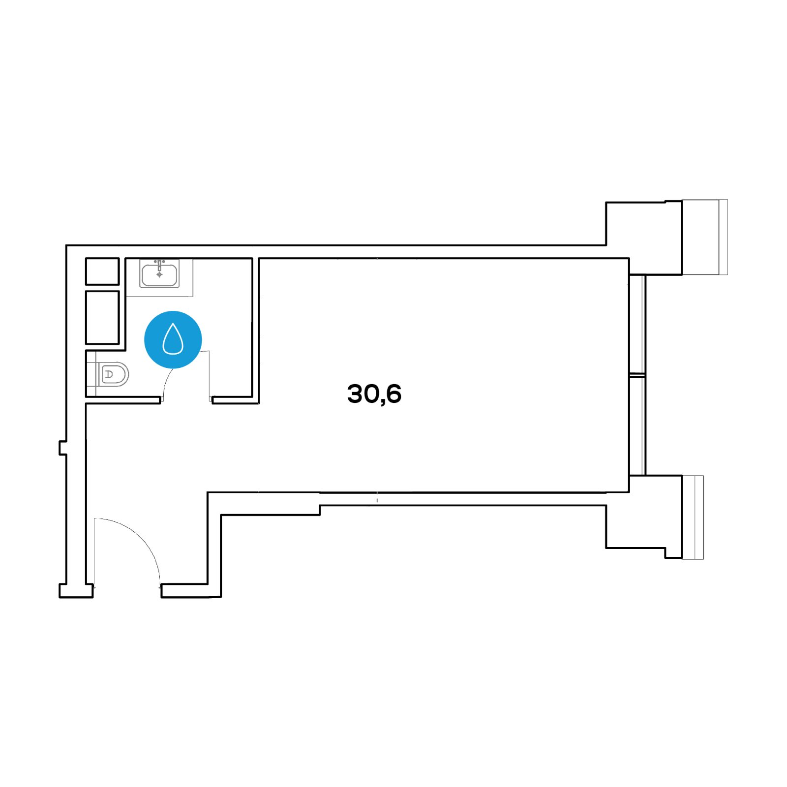 Планировка: студия, 30,6 м²