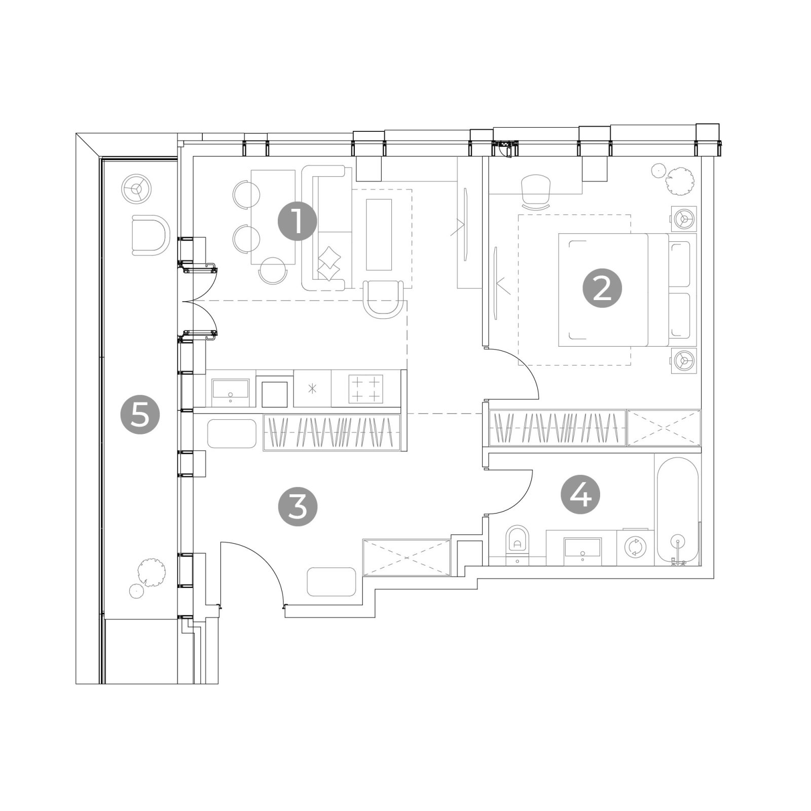 Планировка: 2-комнатная квартира, 60,8 м²