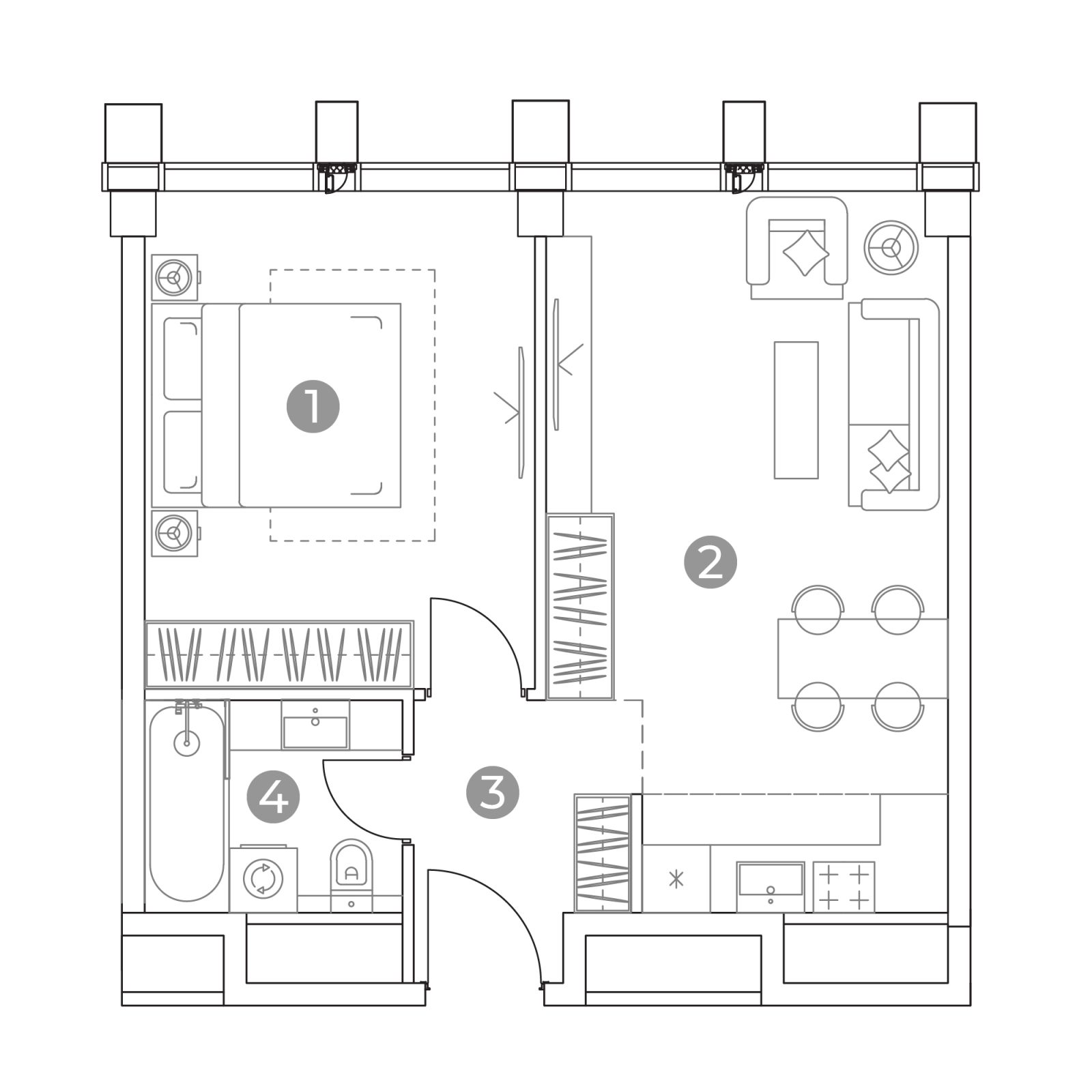 Планировка: 2-комнатная квартира, 44,8 м²