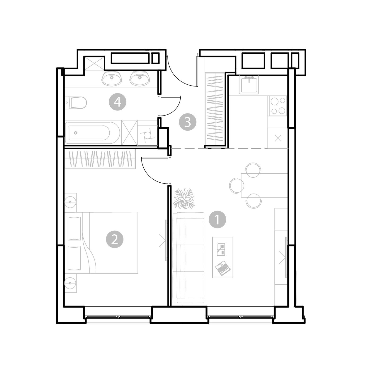 Планировка: 2-комнатная квартира, 44,5 м²