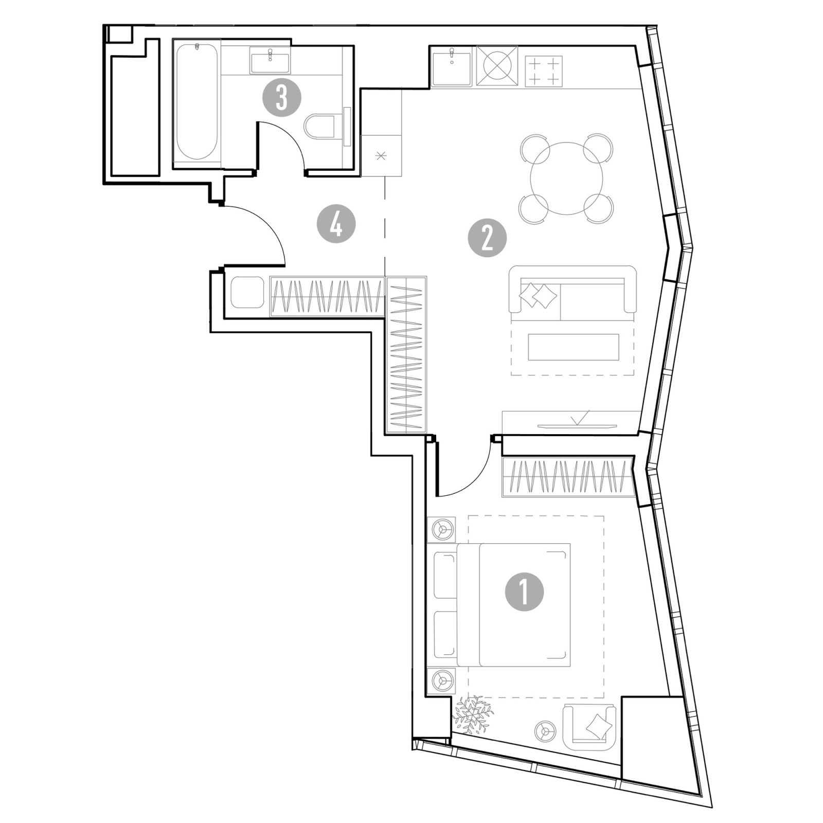 Планировка: 1-комнатная квартира, 46,4 м²
