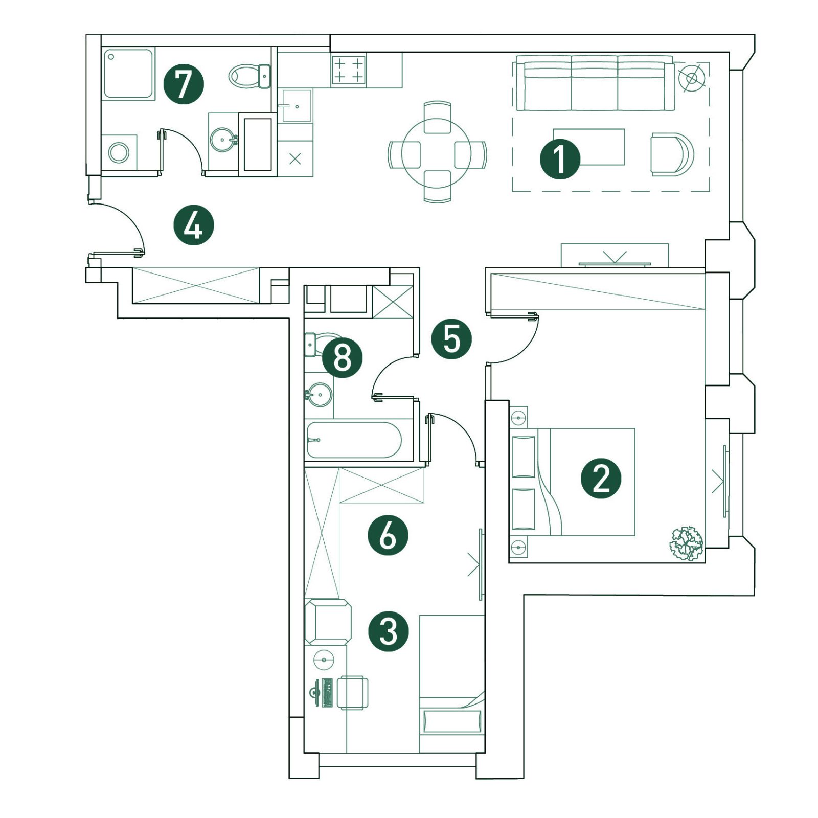 Планировка: 3-комнатная квартира, 79,5 м²