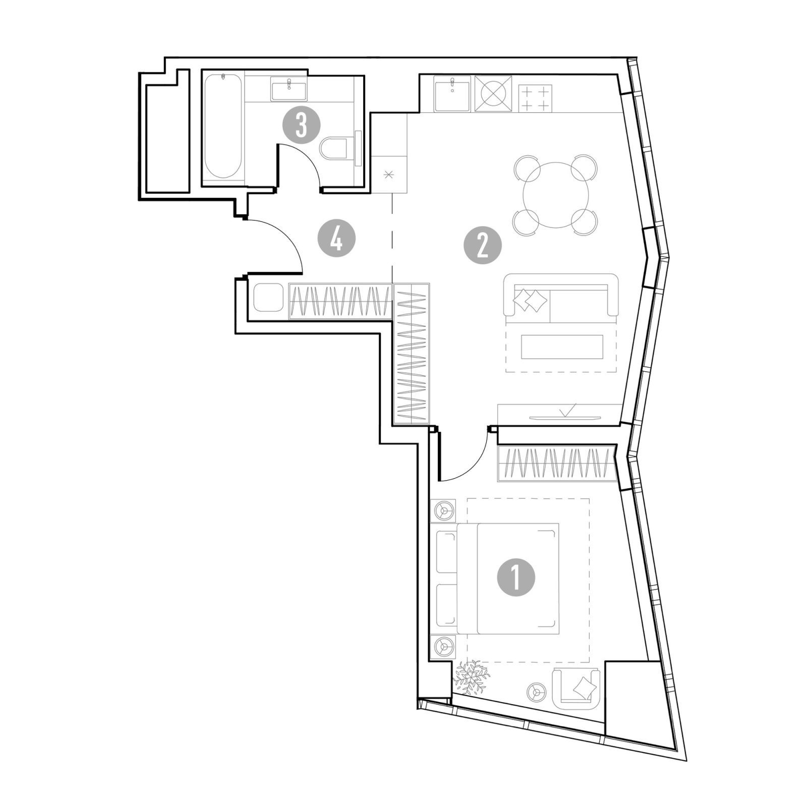 Планировка: 1-комнатная квартира, 46,5 м²