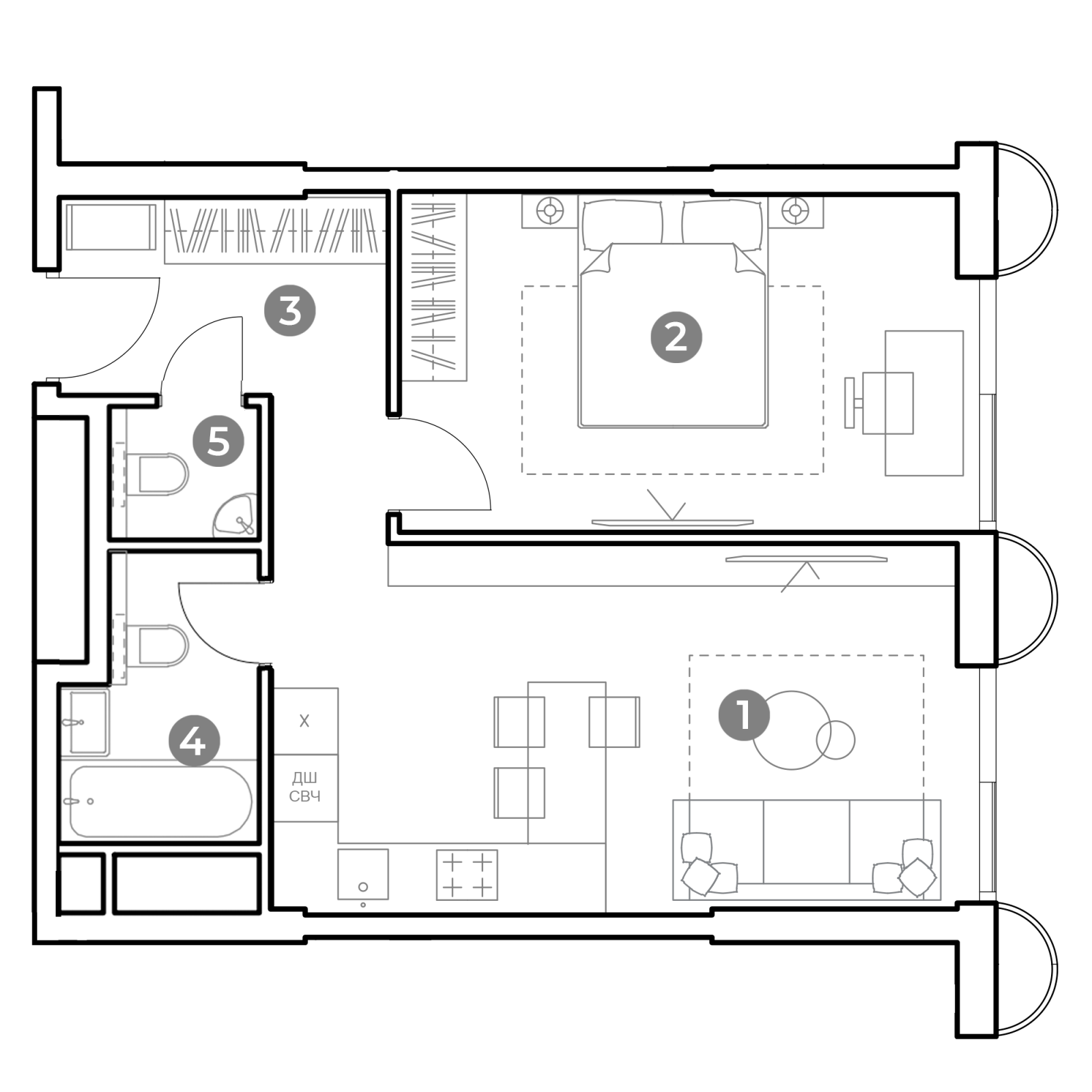 Планировка: 2-комнатная квартира, 49,5 м²