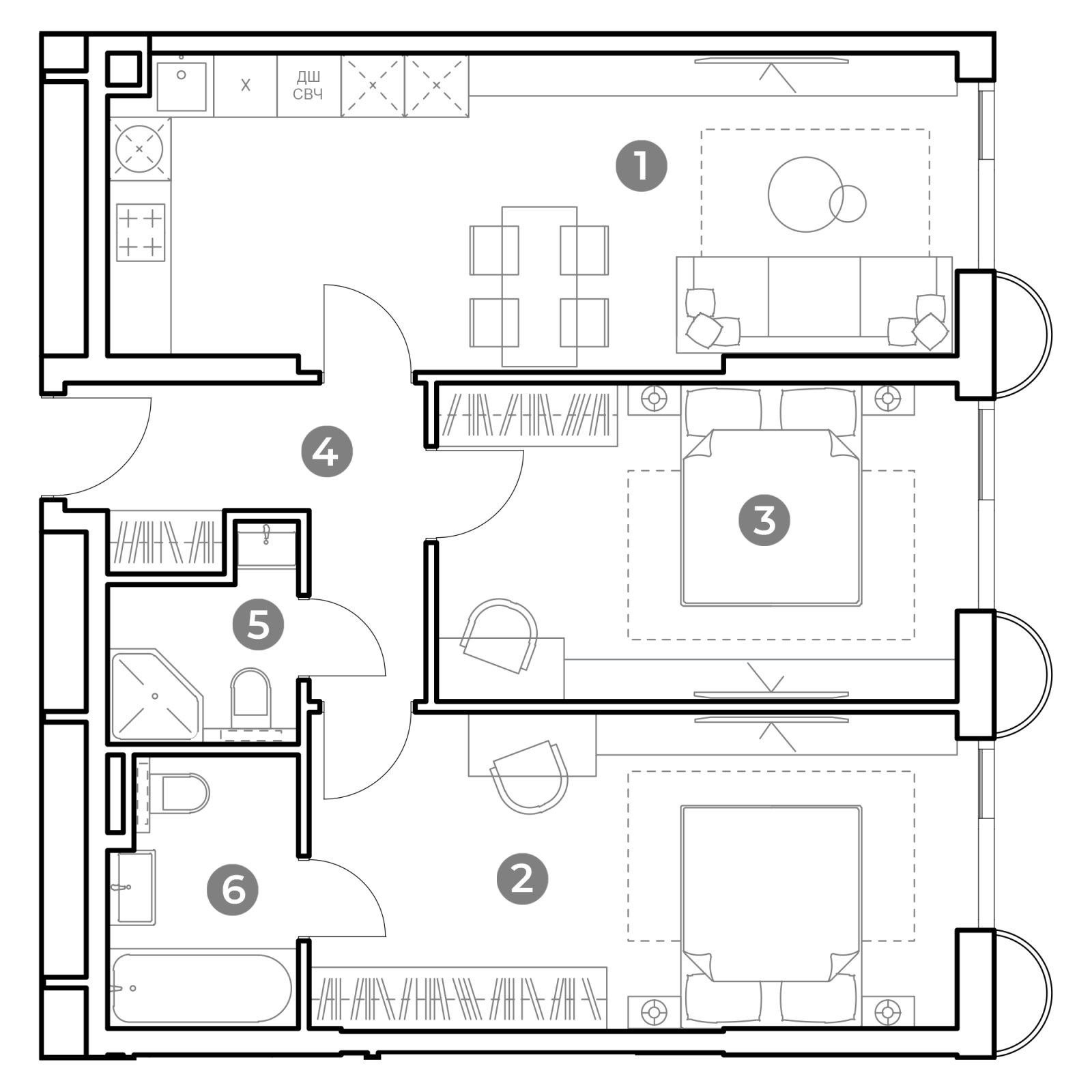 Планировка: 3-комнатная квартира, 71,4 м²