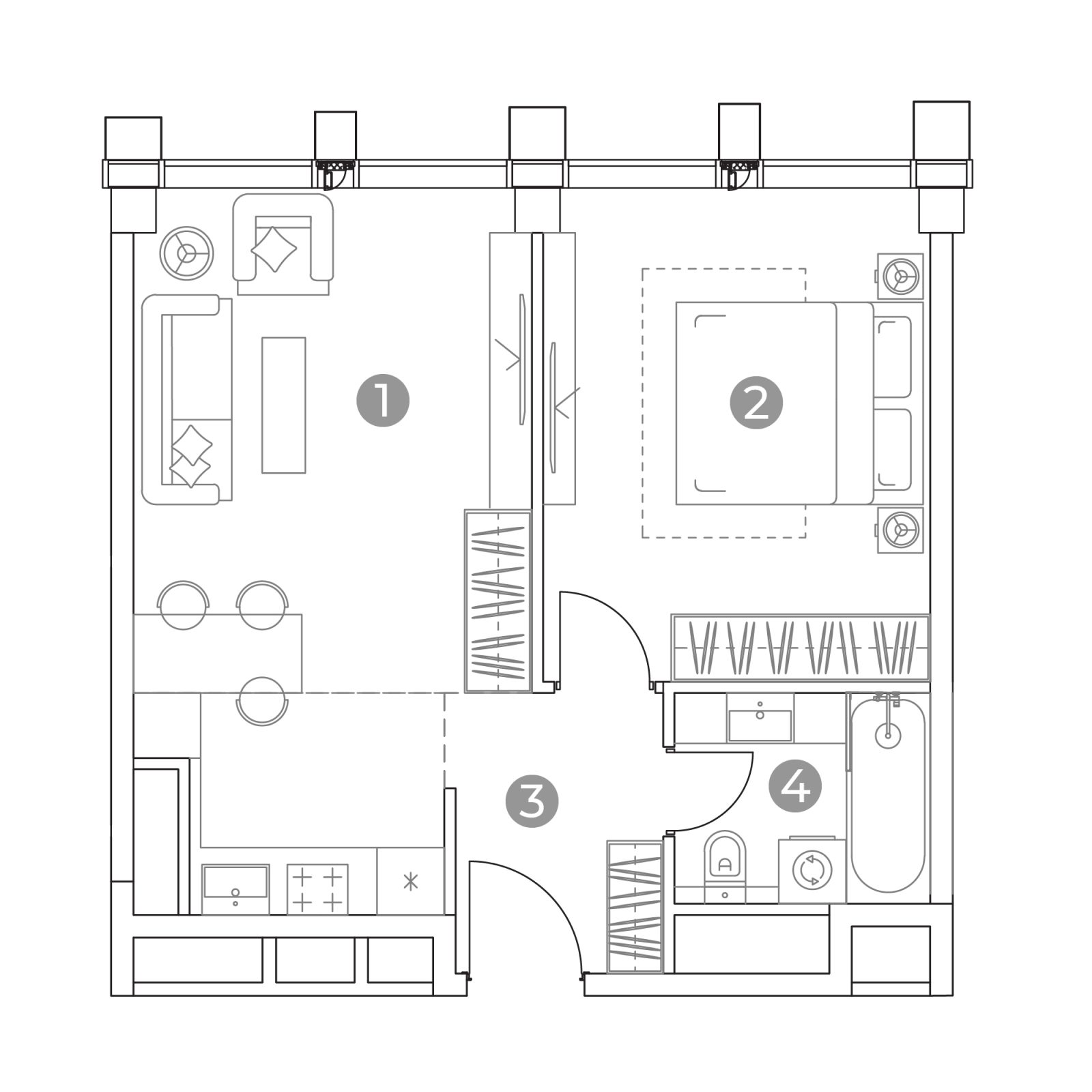 Планировка: 2-комнатная квартира, 44,7 м²