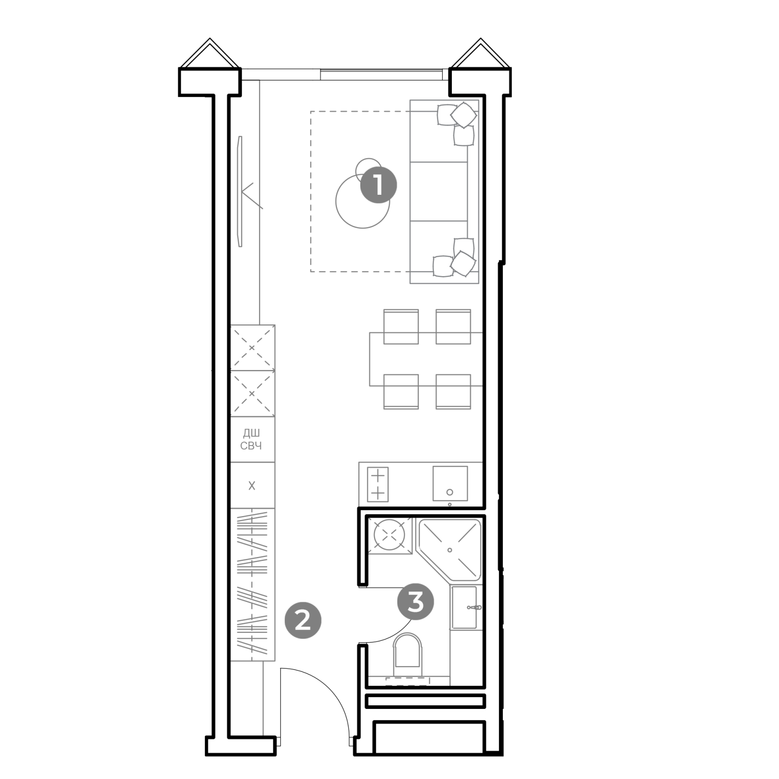 Планировка: студия, 27,7 м²