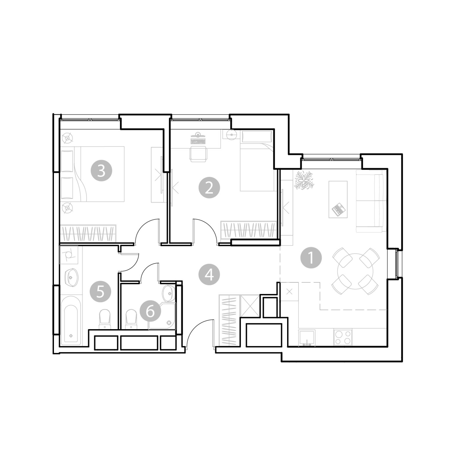 Планировка: 3-комнатная квартира, 64,1 м²