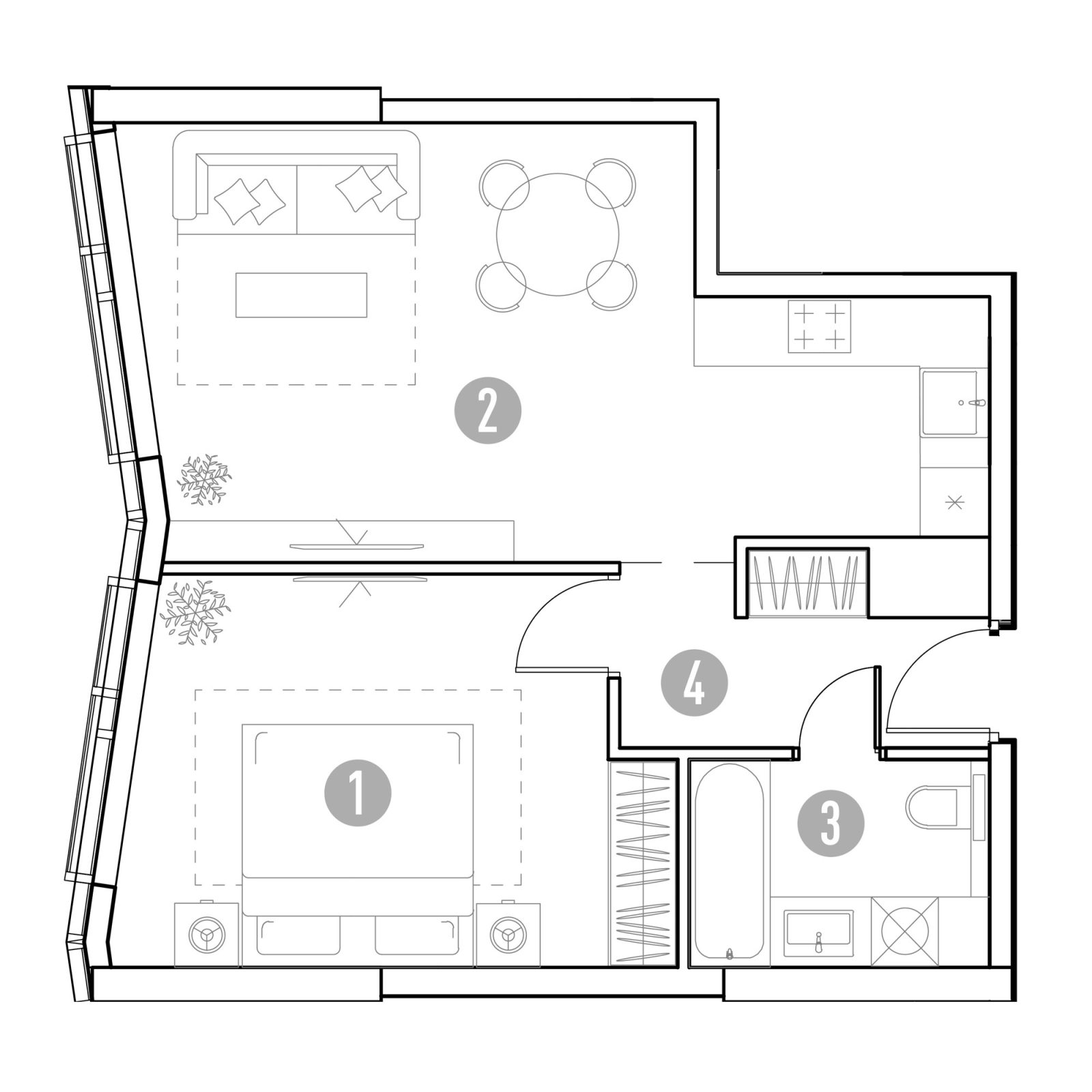 Планировка: 1-комнатная квартира, 48,4 м²
