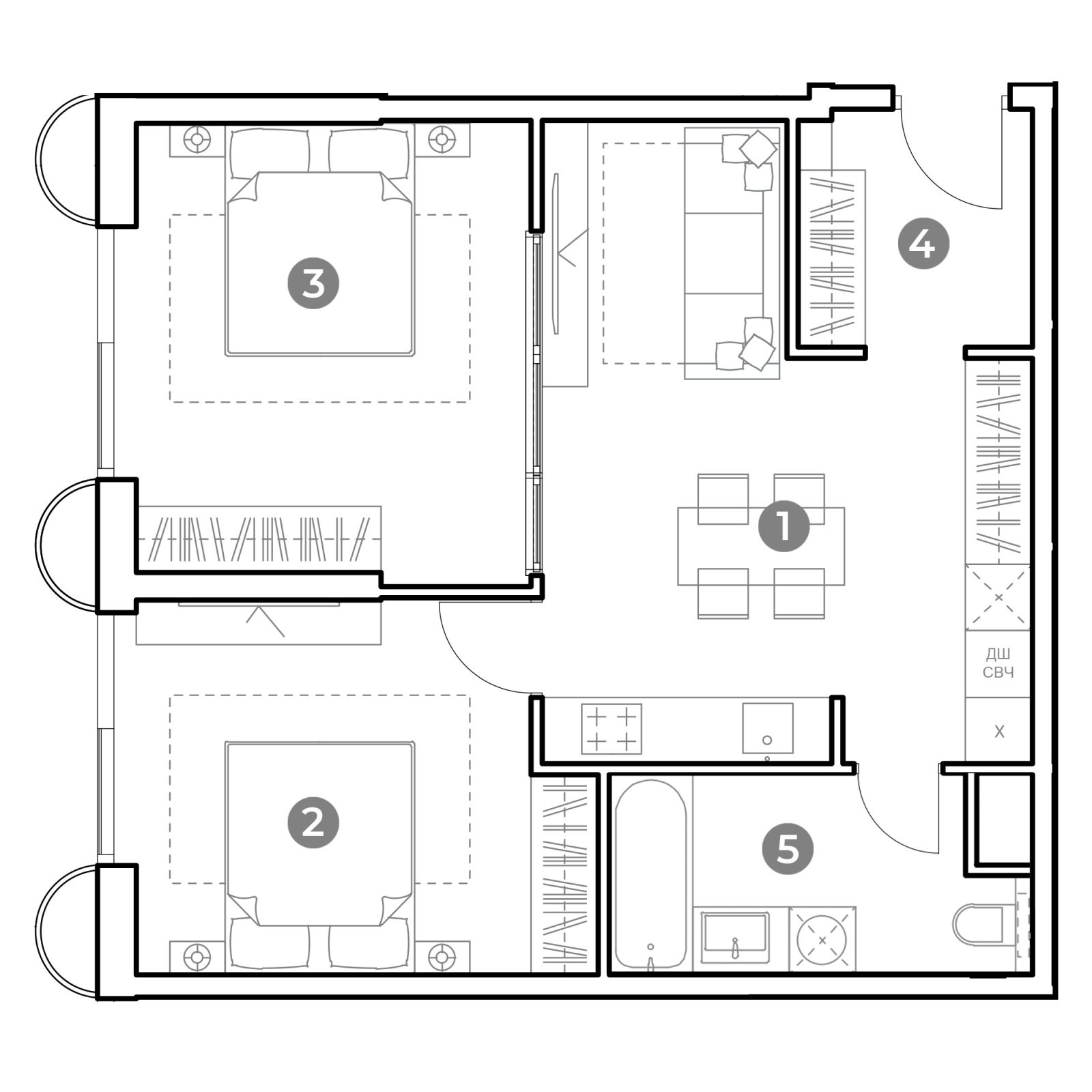 Планировка: 3-комнатная квартира, 60,1 м²