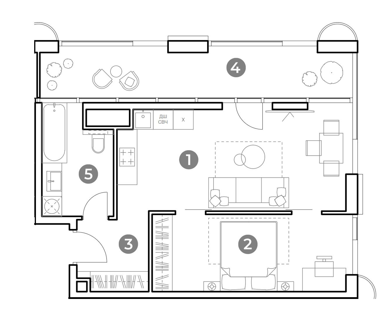 Планировка: 2-комнатная квартира, 60,6 м²