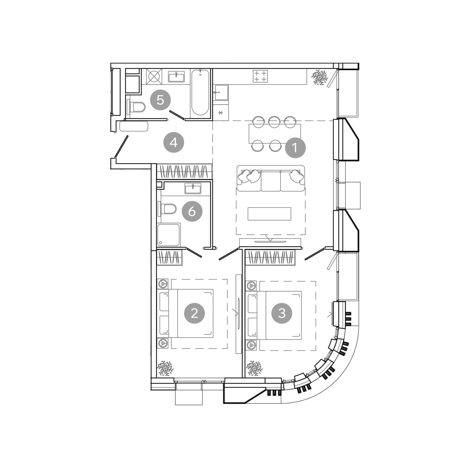 Планировка: 3-комнатная квартира, 76,6 м²