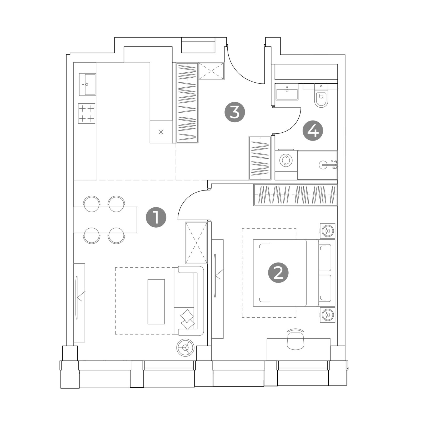 Планировка: 2-комнатная квартира, 55,9 м²