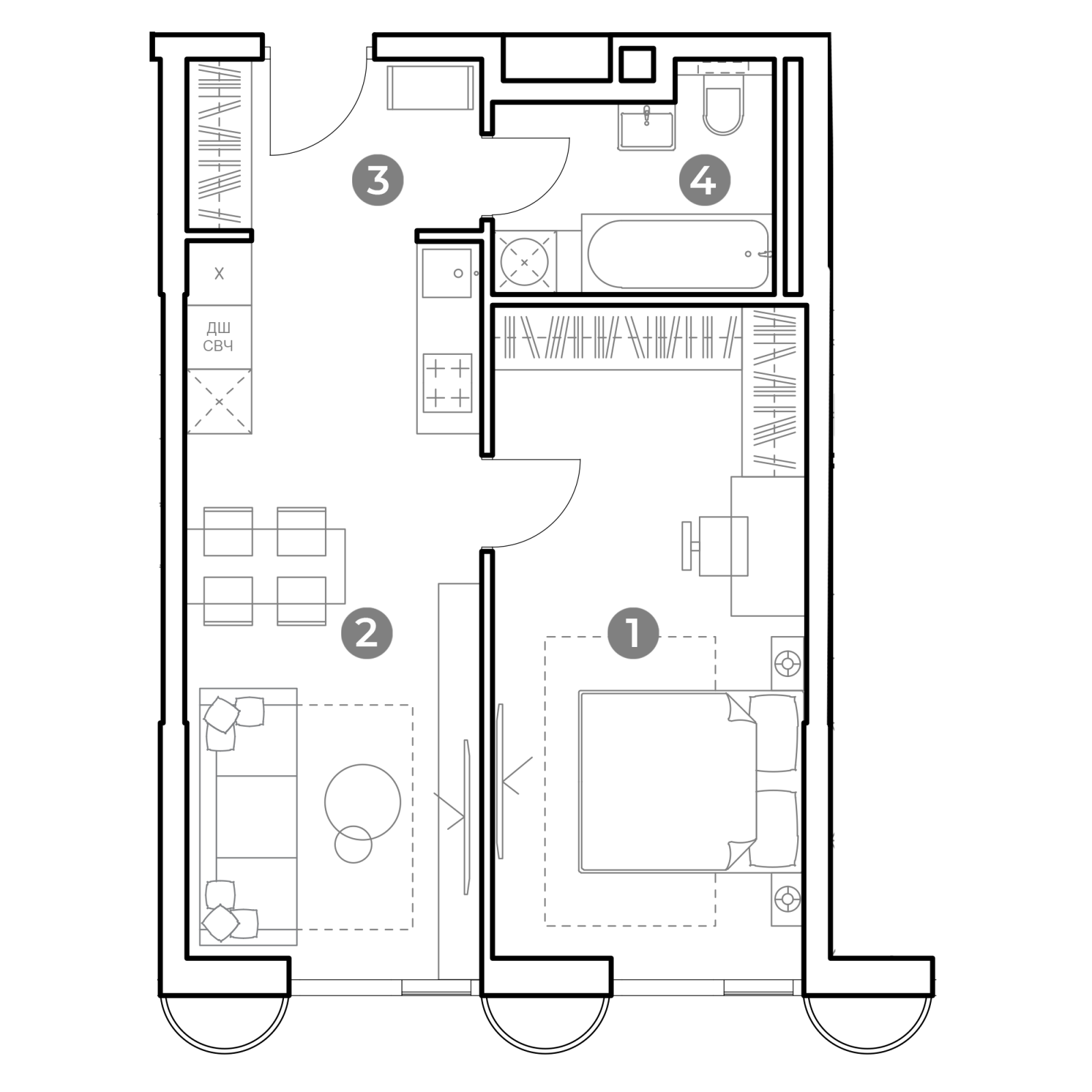 Планировка: 1-комнатная квартира, 46,8 м²