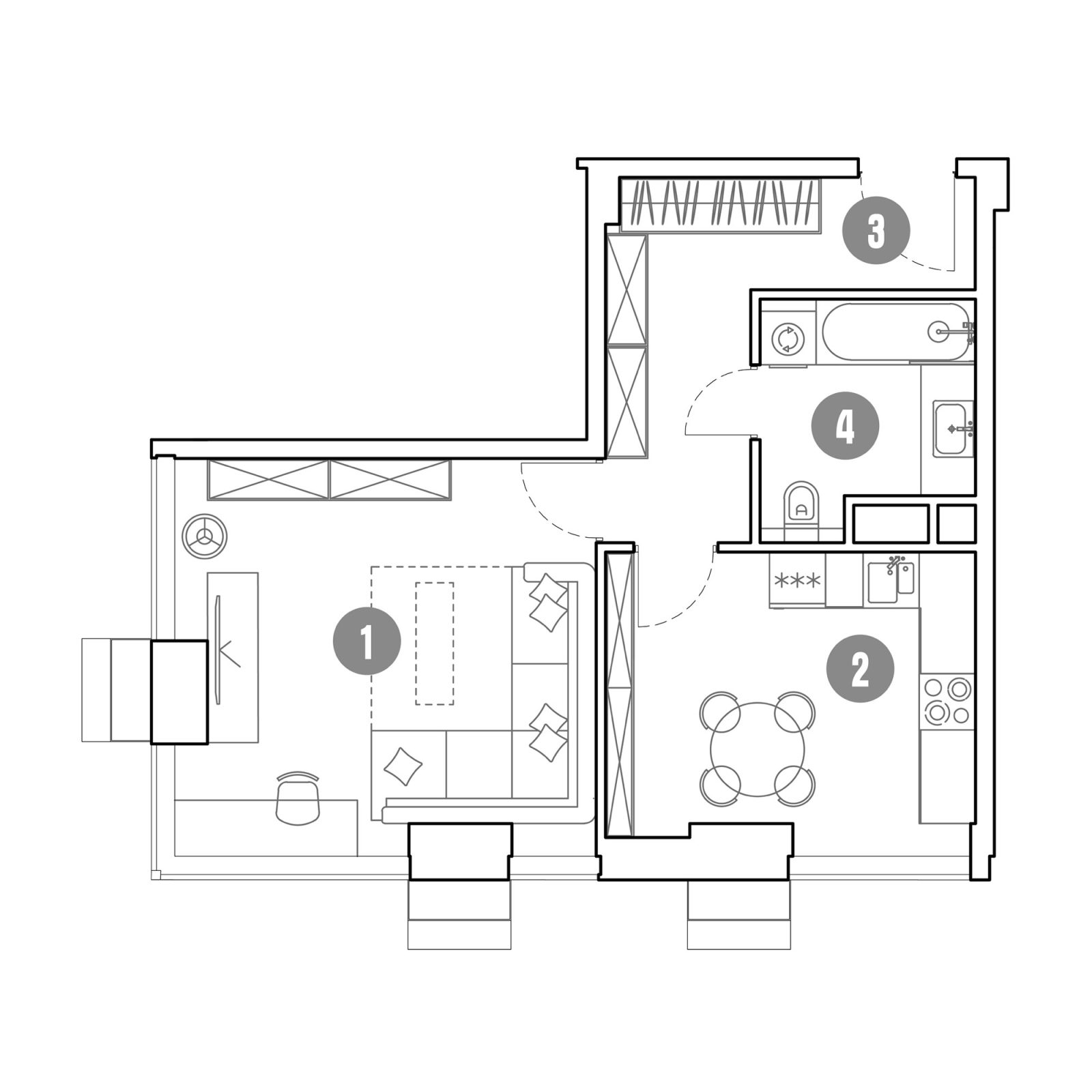 Планировка: 1-комнатная квартира, 44,9 м²