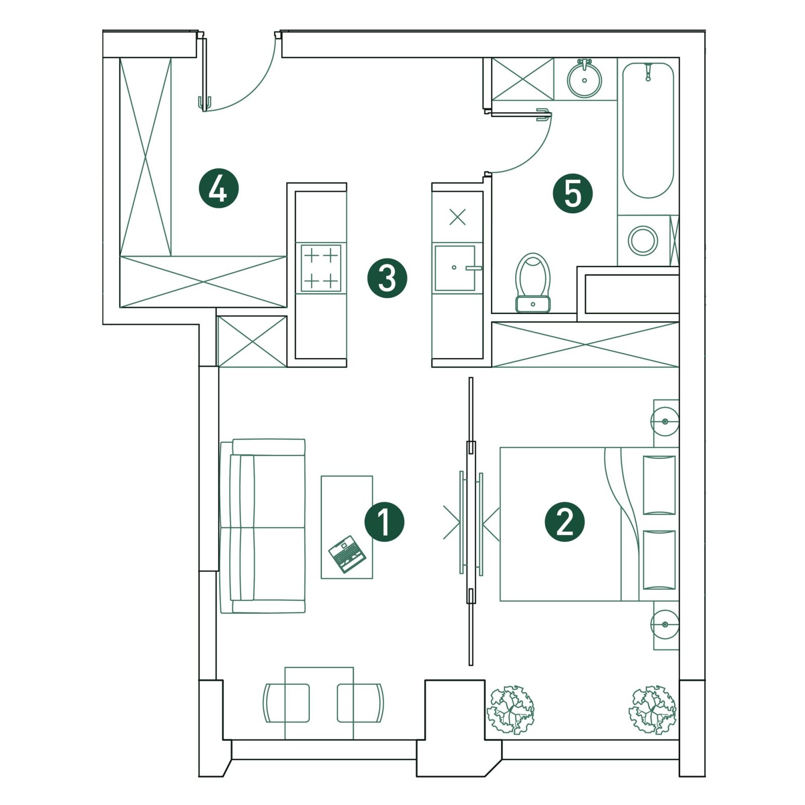 Планировка: 2-комнатная квартира, 44,1 м²