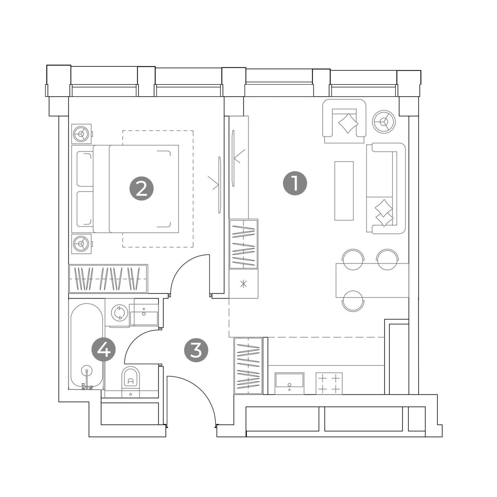 Планировка: 2-комнатная квартира, 42,1 м²