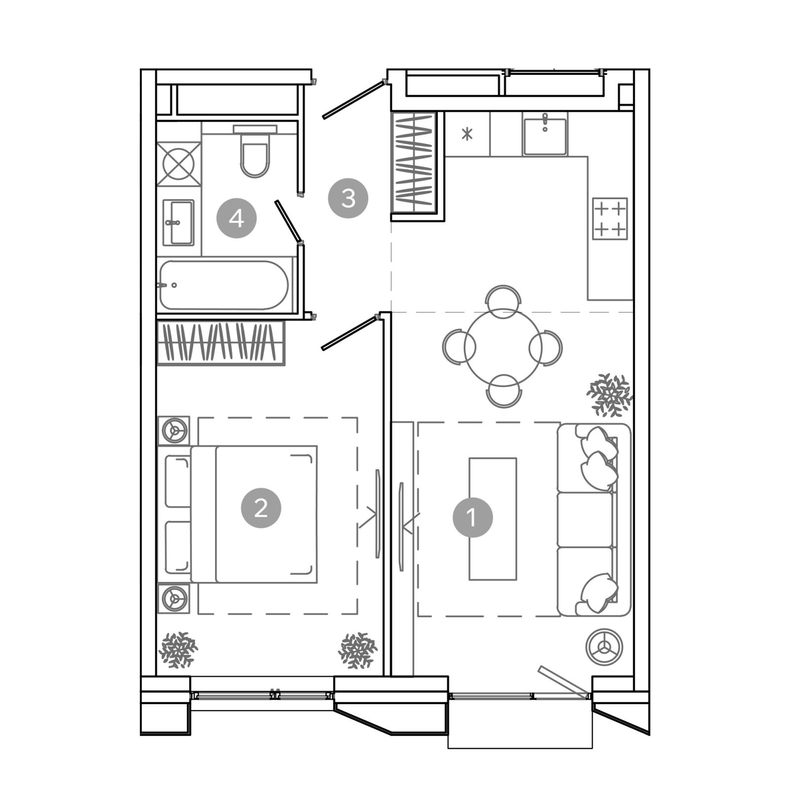 Планировка: 2-комнатная квартира, 45,4 м²