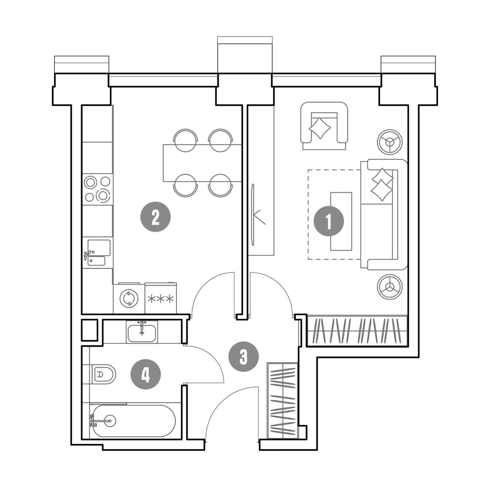 Планировка: 1-комнатная квартира, 36,1 м²