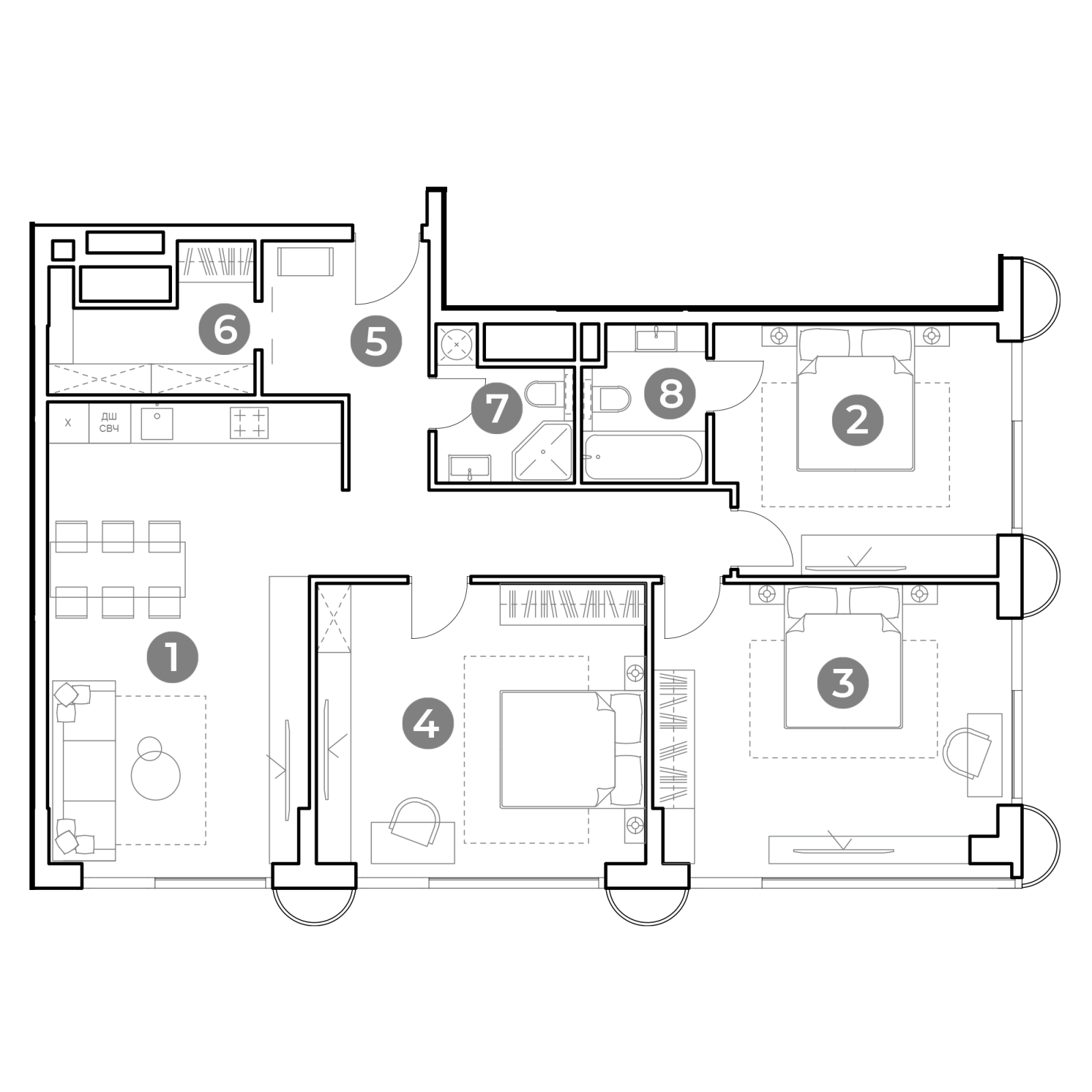 Планировка: 4-комнатная квартира, 111,1 м²