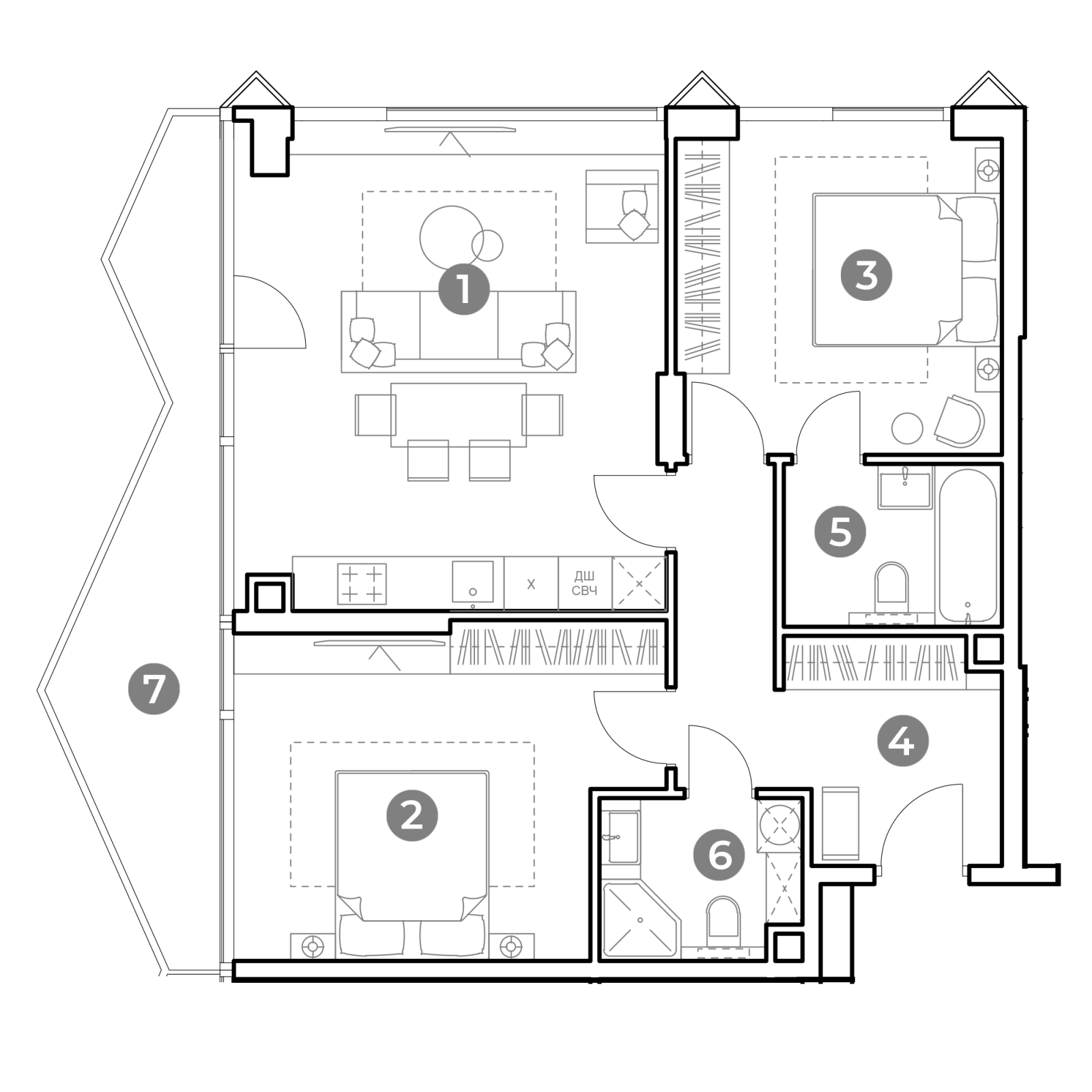 Планировка: 3-комнатная квартира, 81,9 м²