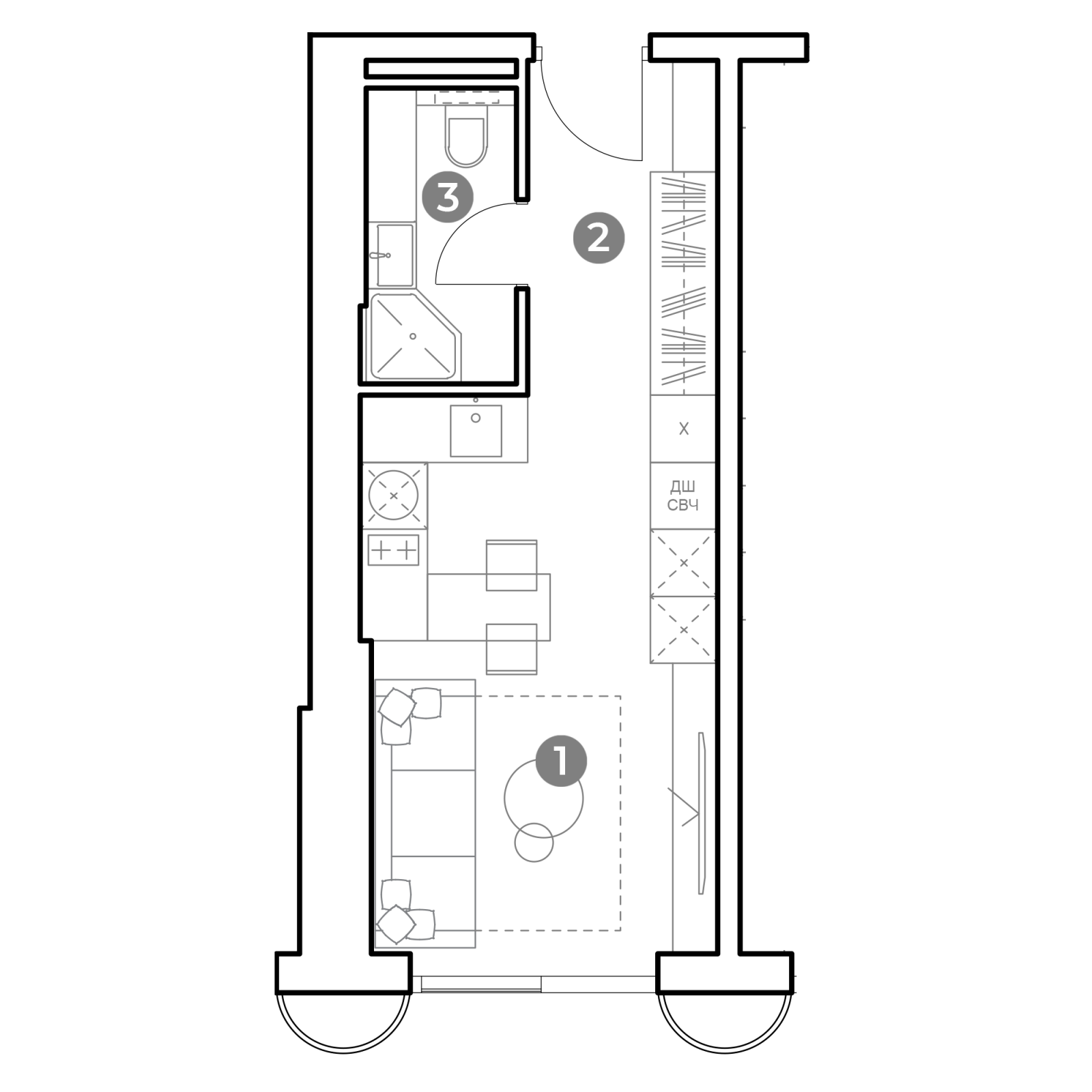 Планировка: студия, 25,6 м²