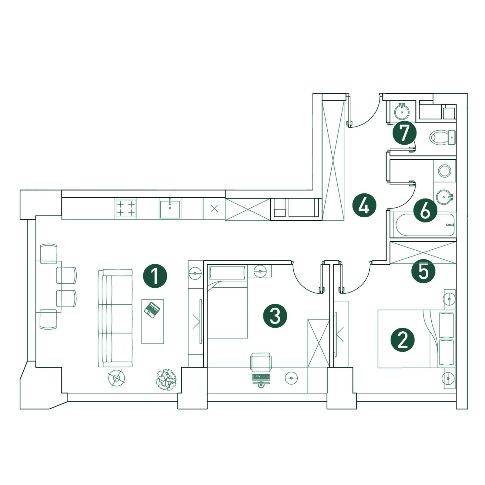 Планировка: 3-комнатная квартира, 64,8 м²