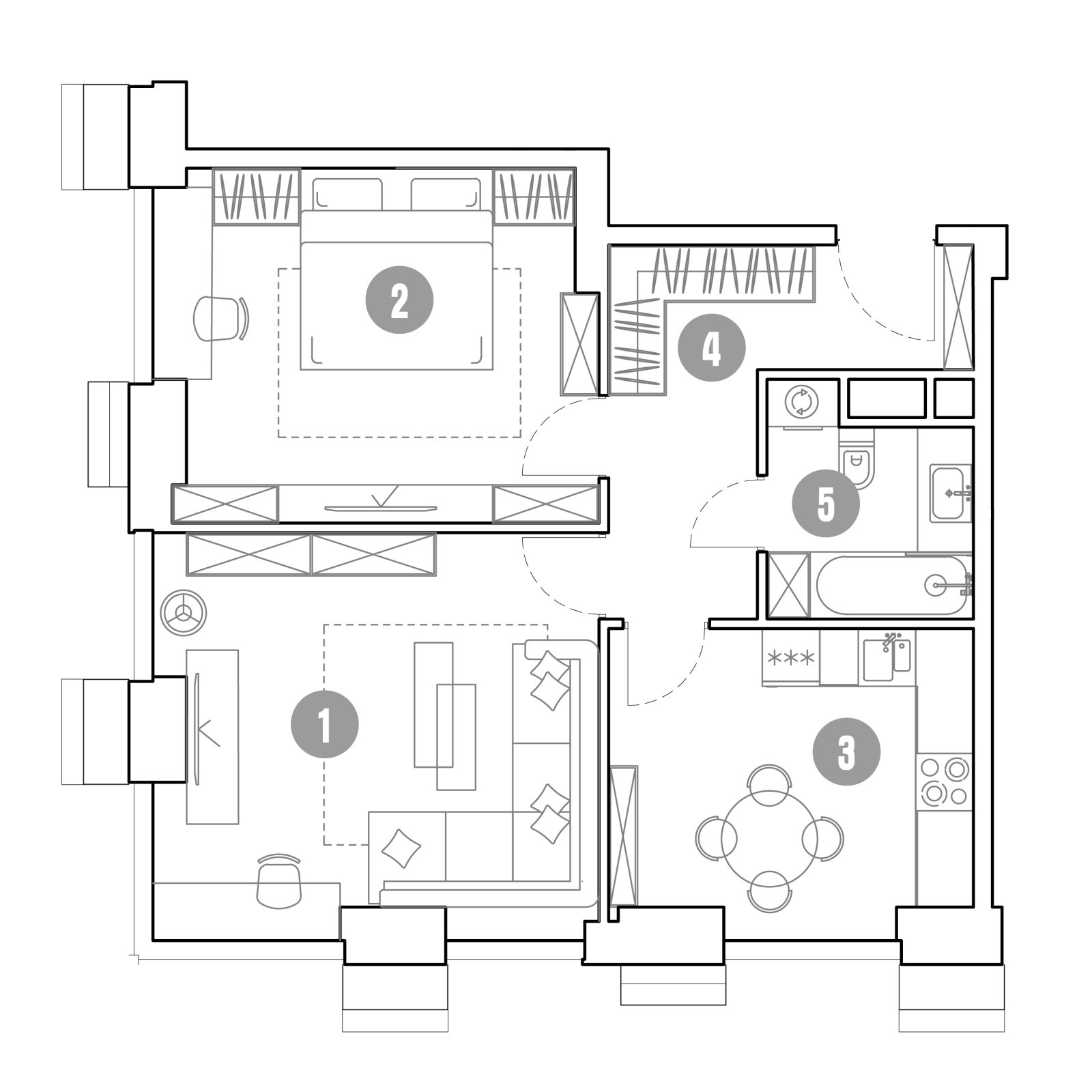 Планировка: 2-комнатная квартира, 61,1 м²