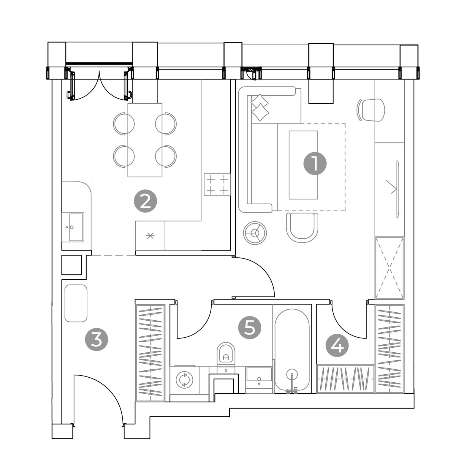 Планировка: 1-комнатная квартира, 44,0 м²