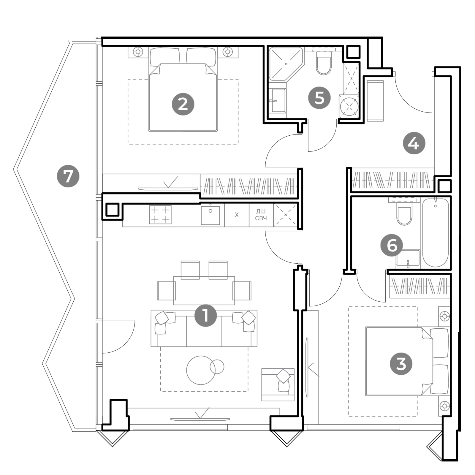 Планировка: 3-комнатная квартира, 85,4 м²